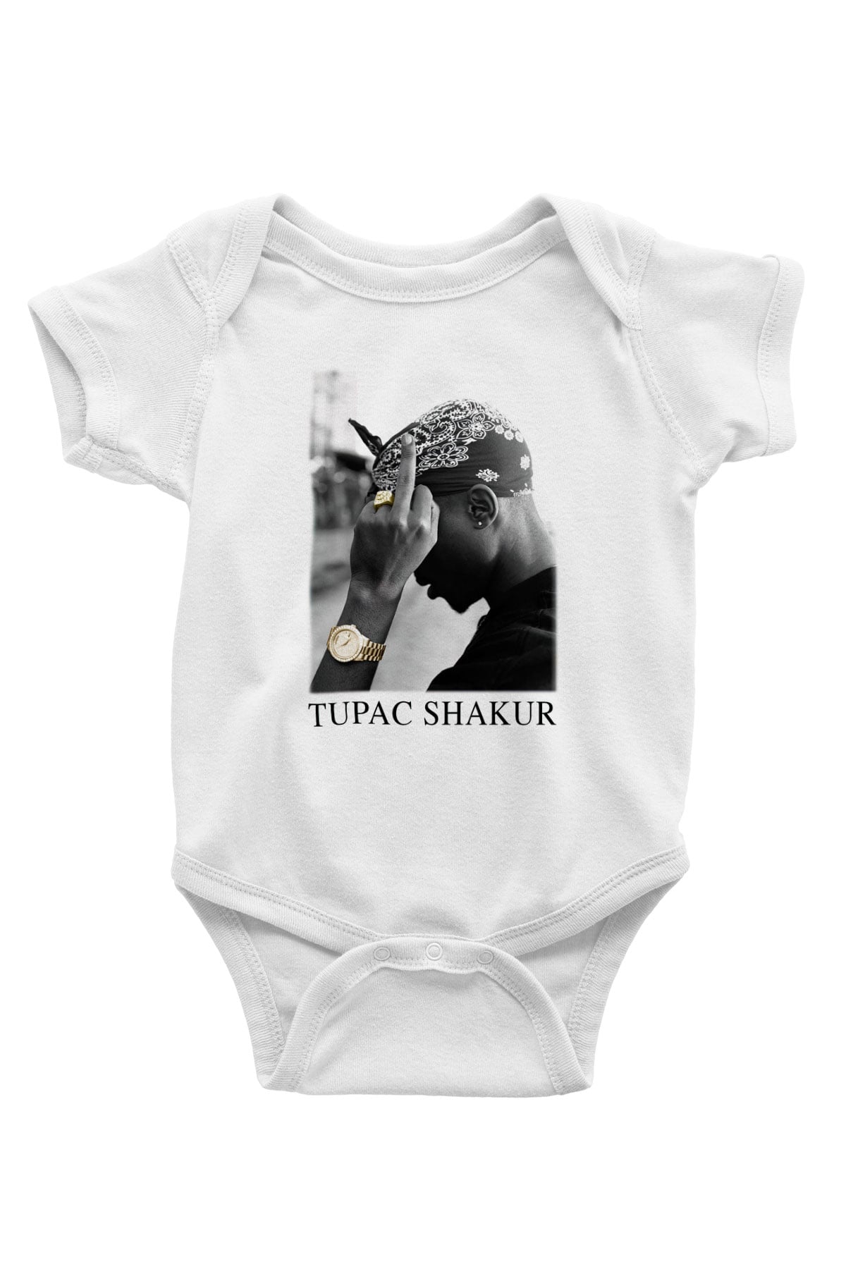 Tupac Shakur Baskılı Beyaz Unisex Bebek Body - Zıbın
