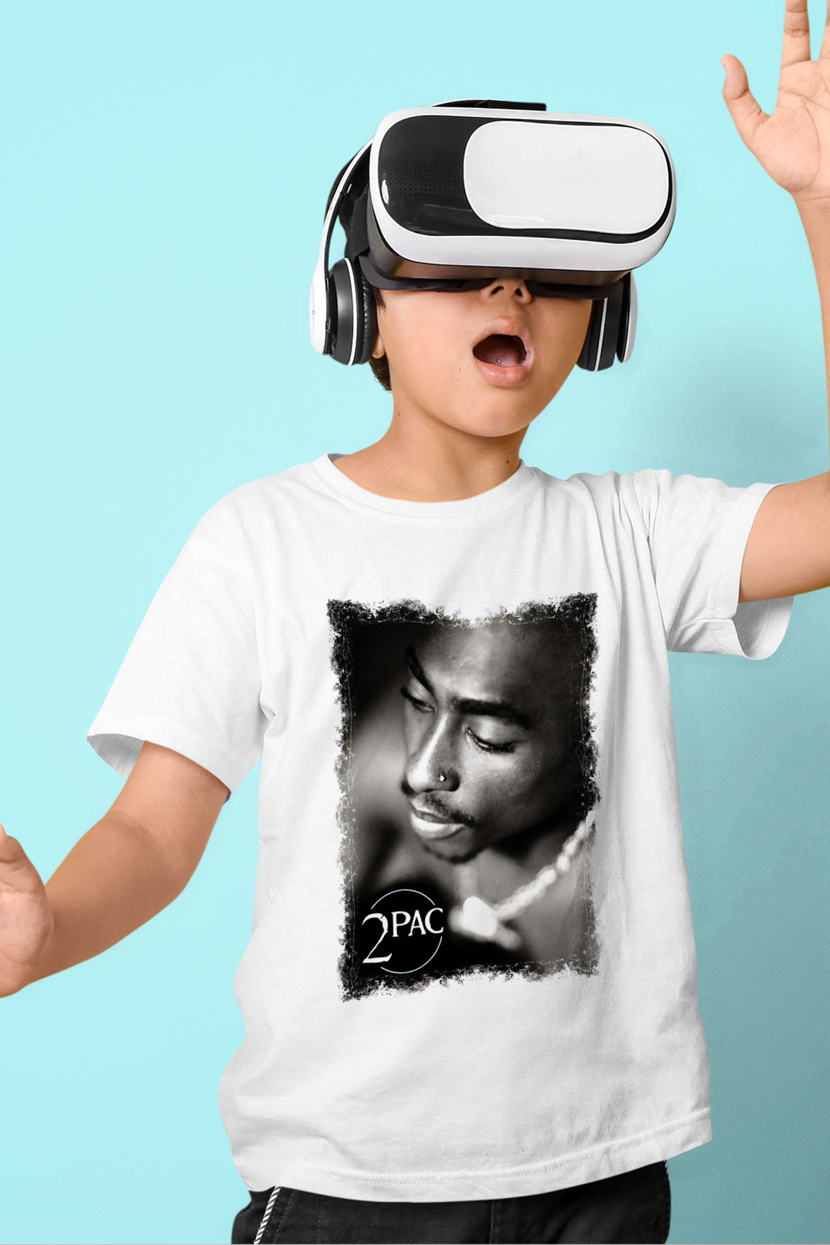 Tupac Shakur Baskılı Beyaz Unisex Çocuk Tişört