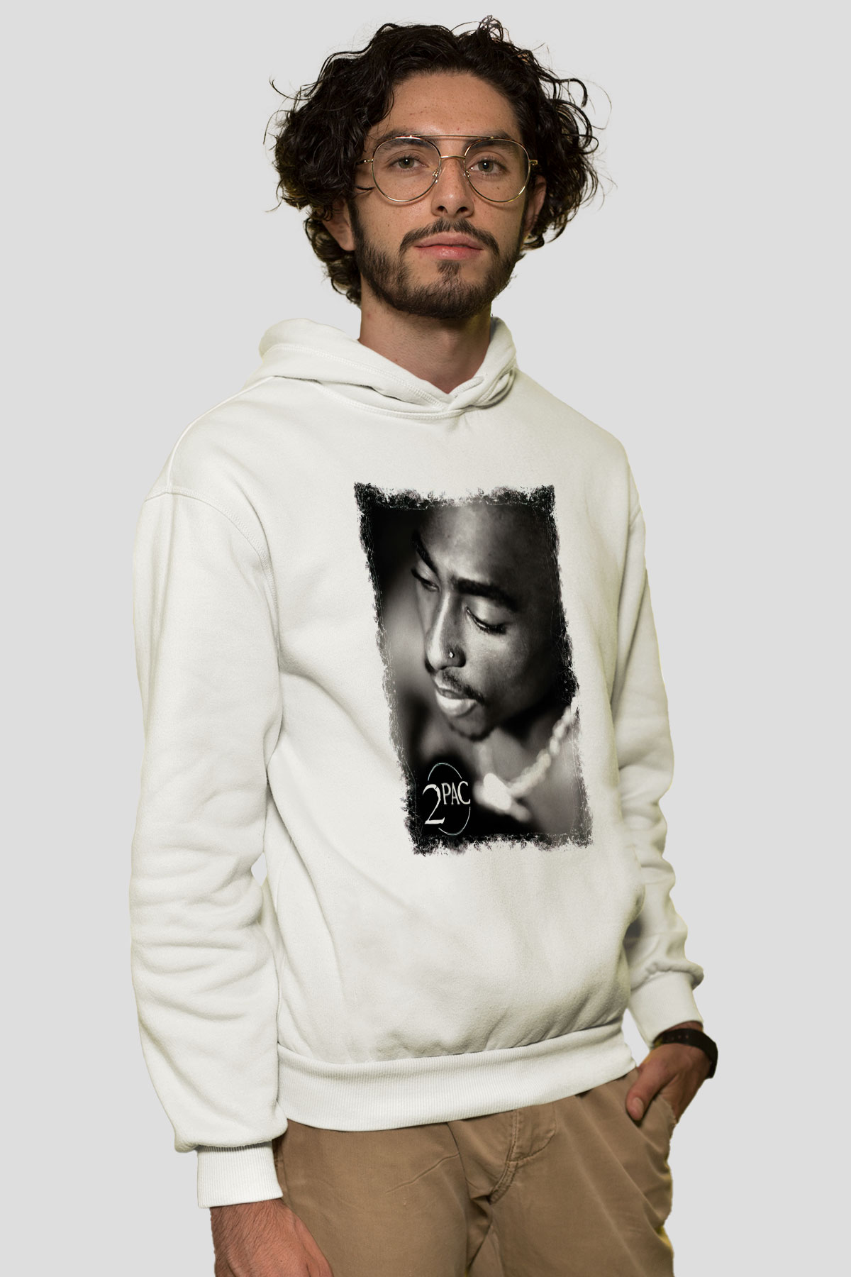 Tupac Shakur Beyaz Unisex Kapşonlu Sweatshirt