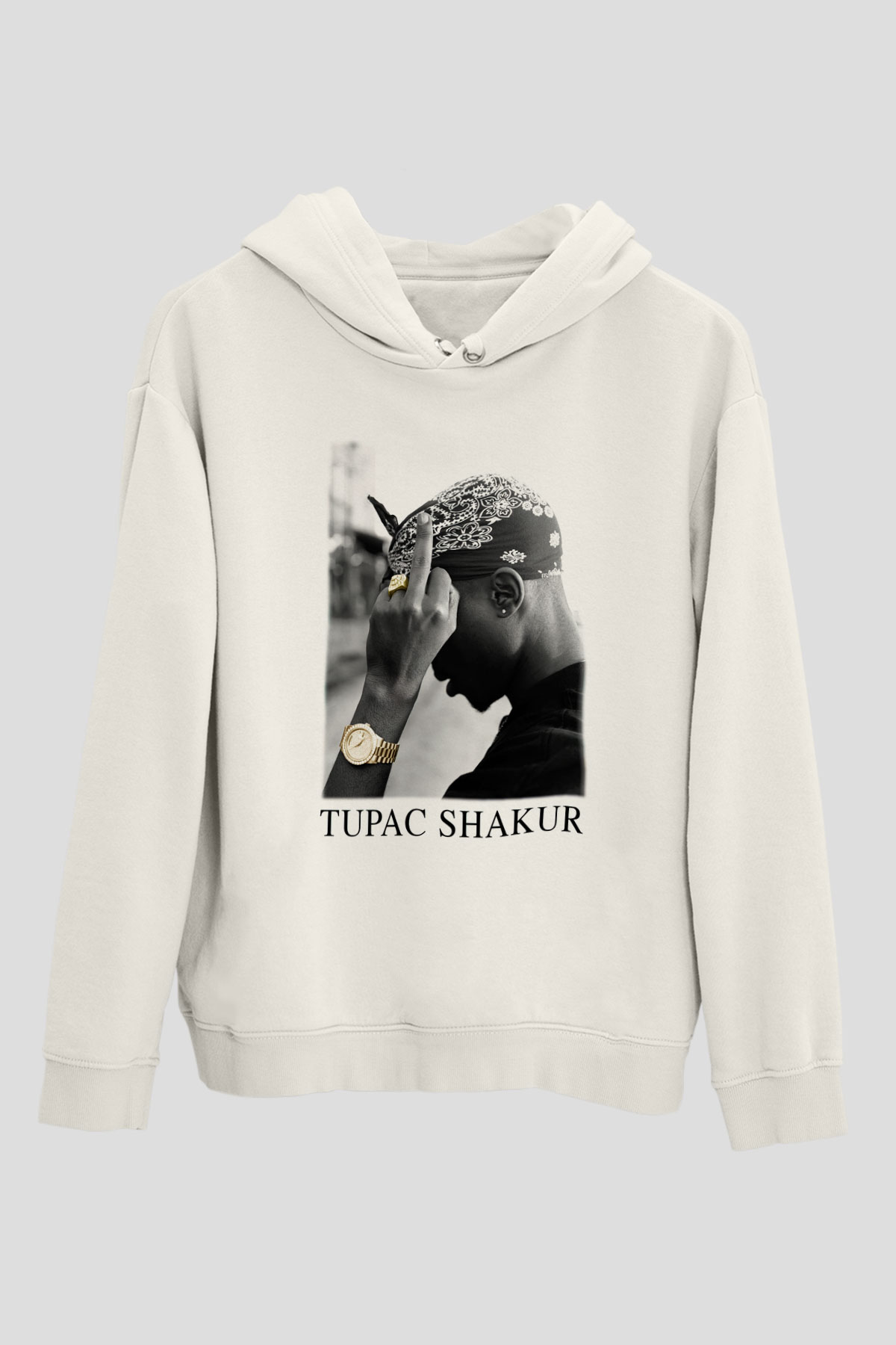 Tupac Shakur Beyaz Unisex Kapşonlu Sweatshirt