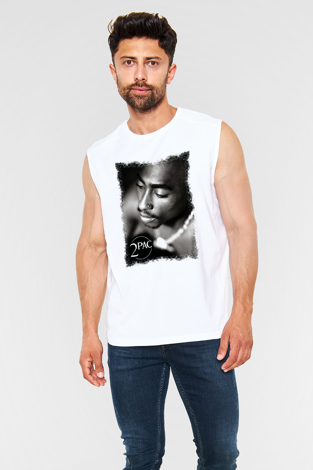 Tupac Shakur Beyaz Unisex Kolsuz Tişört