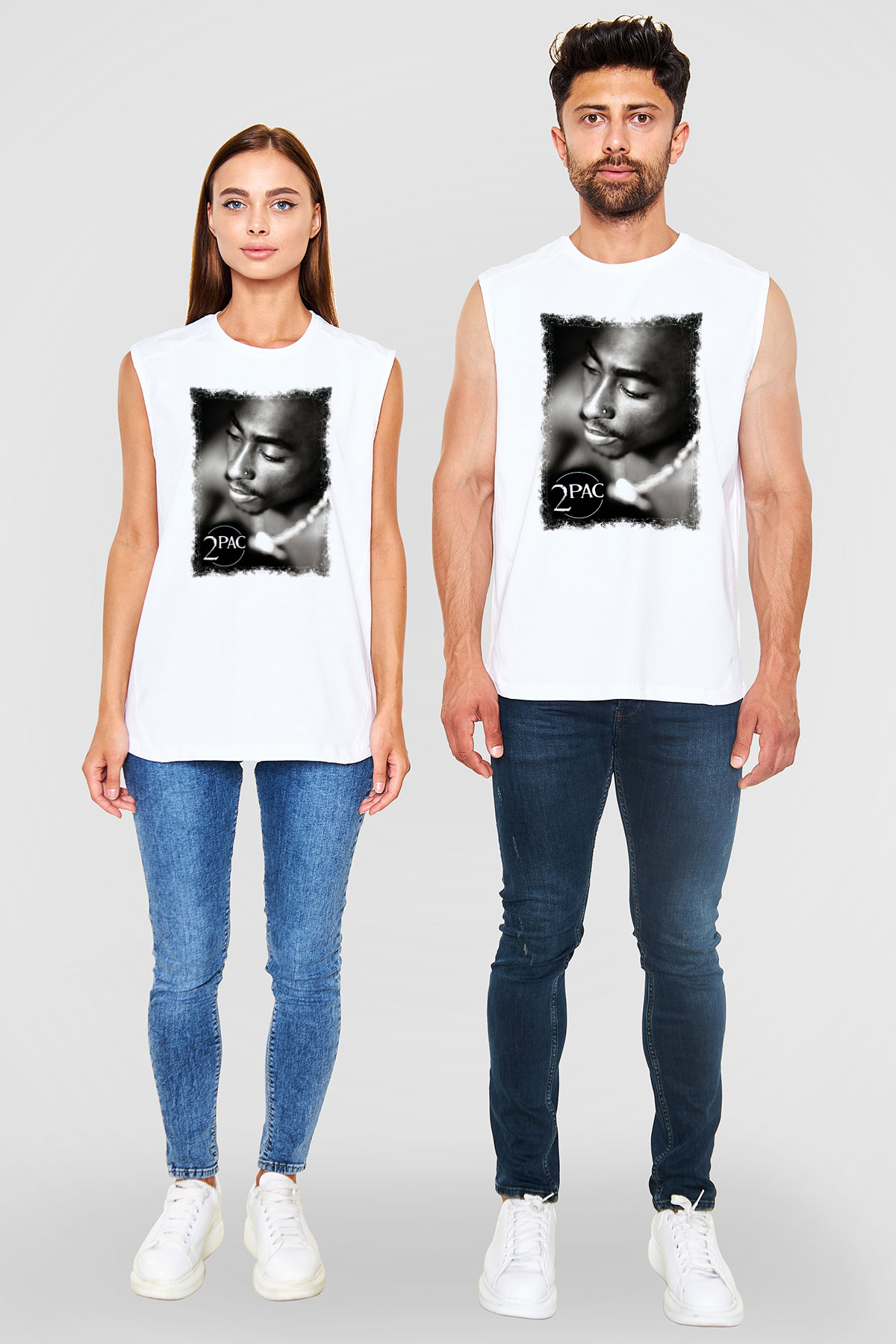 Tupac Shakur Beyaz Unisex Kolsuz Tişört