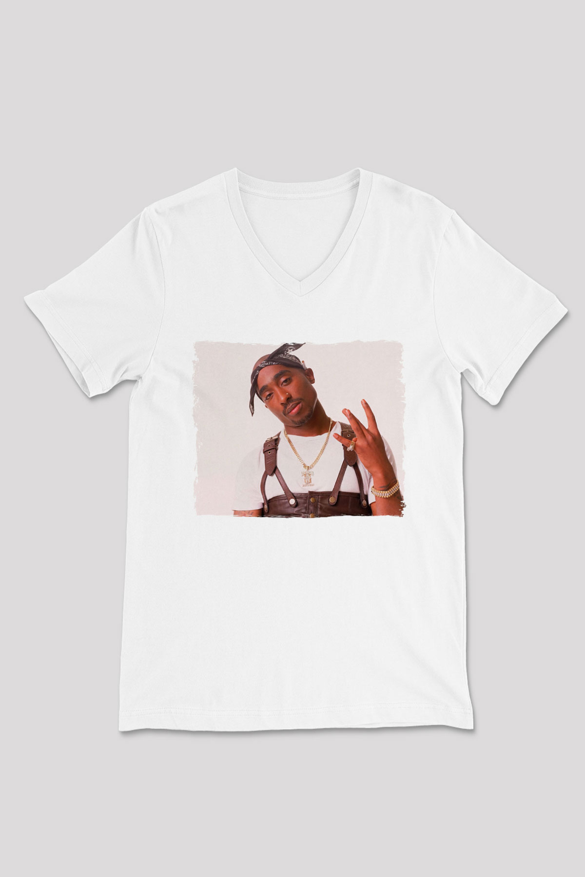 Tupac Shakur Beyaz Unisex V Yaka Tişört