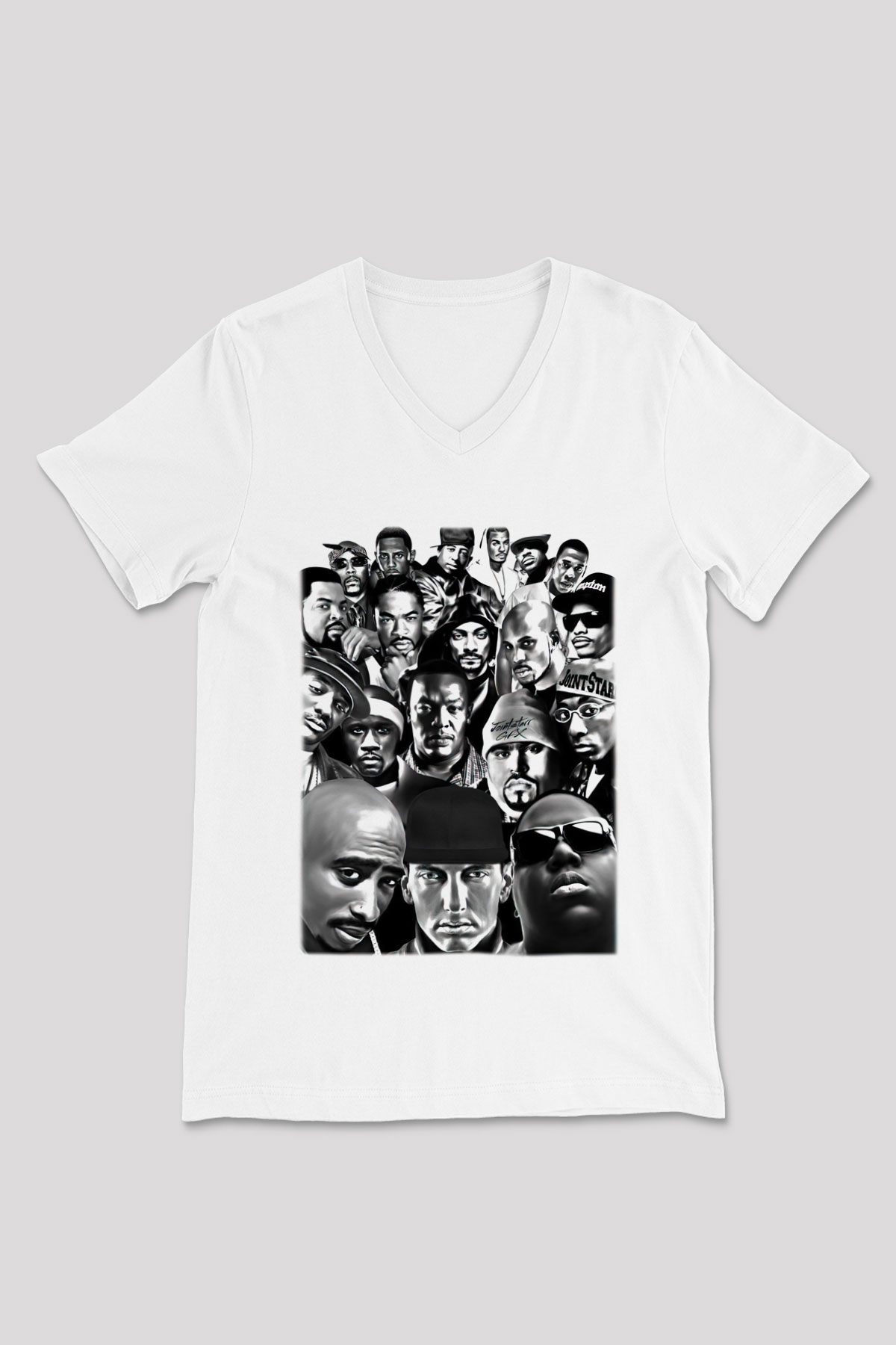 Tupac Shakur Beyaz Unisex V Yaka Tişört T-Shirt