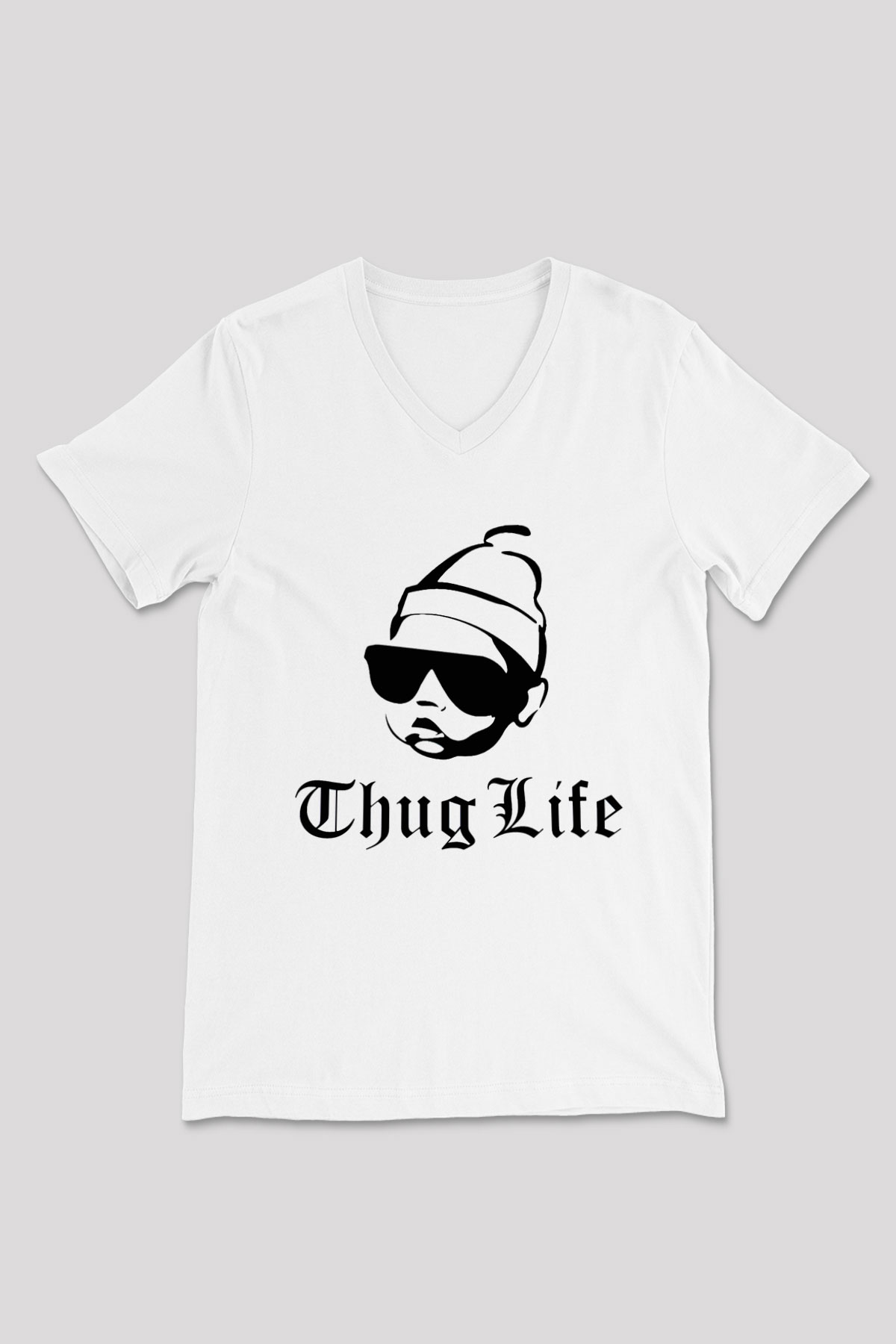 Tupac Shakur Beyaz Unisex V Yaka Tişört T-Shirt