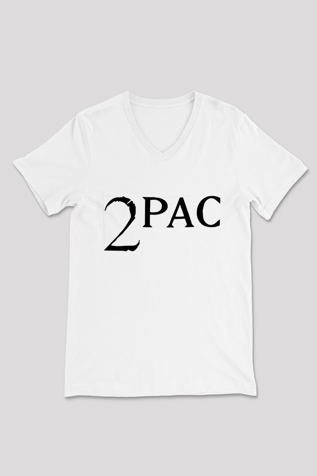 Tupac Shakur Beyaz Unisex V Yaka Tişört T-Shirt