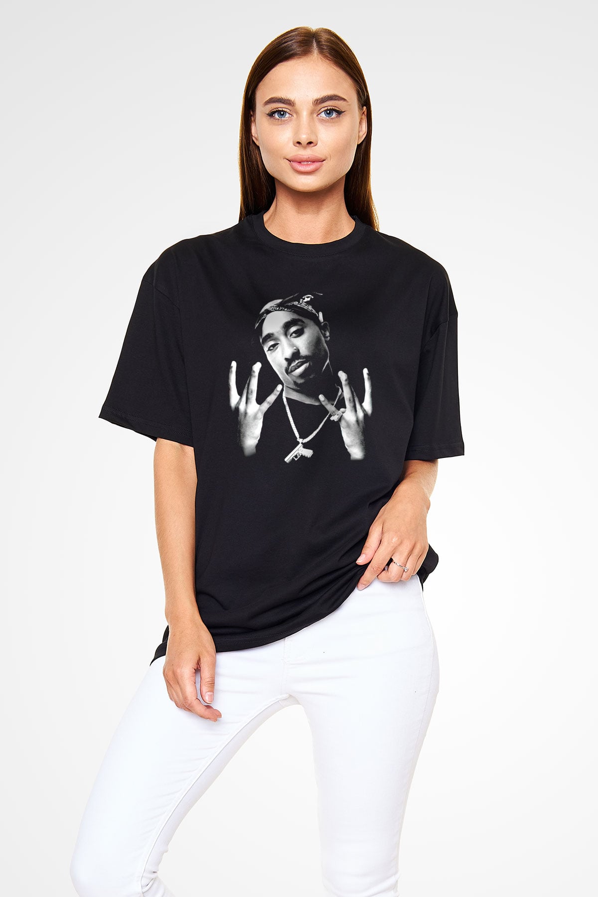 Tupac Shakur Siyah Unisex Oversize Tişört T-Shirt