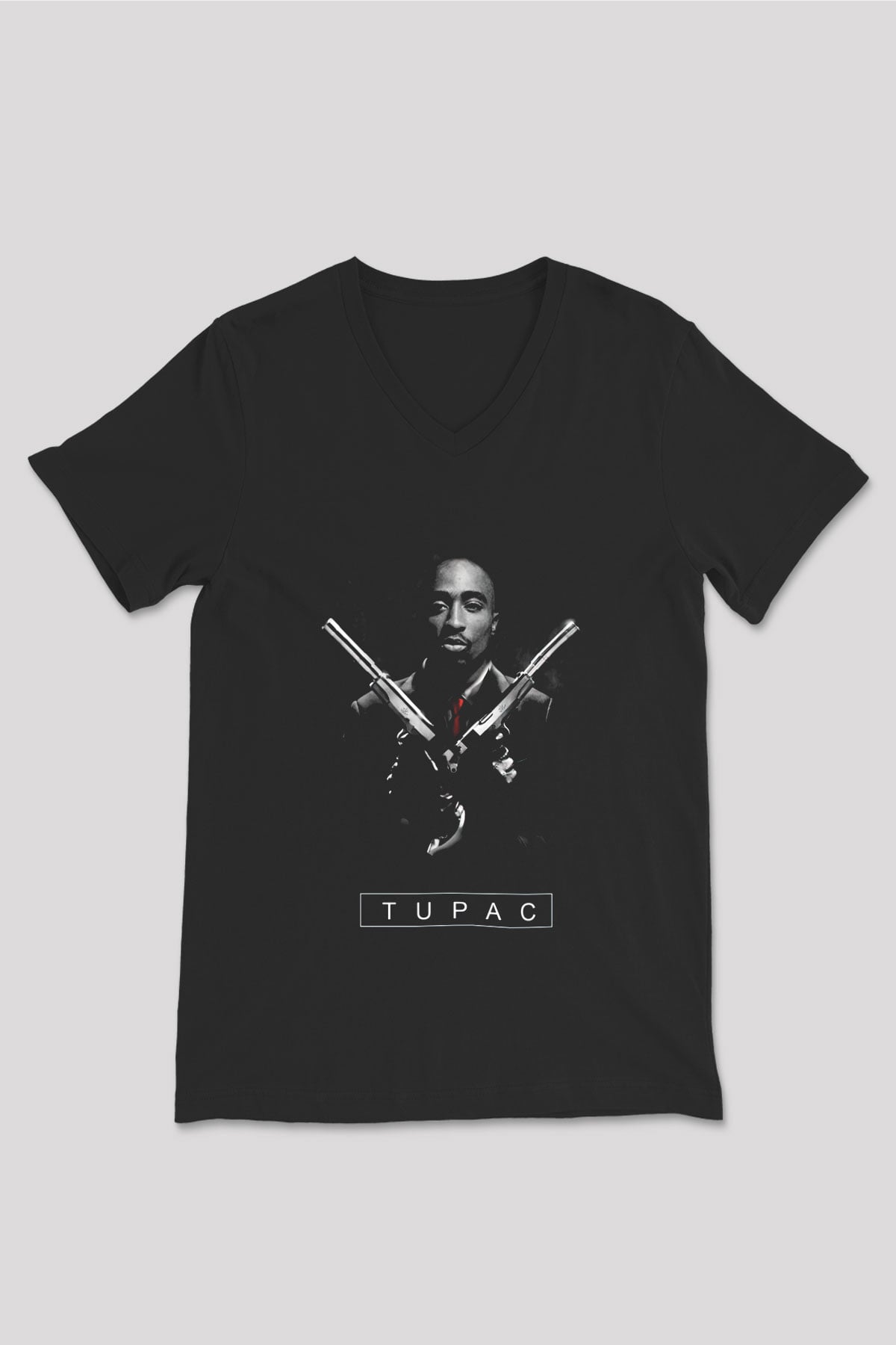 Tupac Shakur Siyah Unisex V Yaka Tişört T-Shirt
