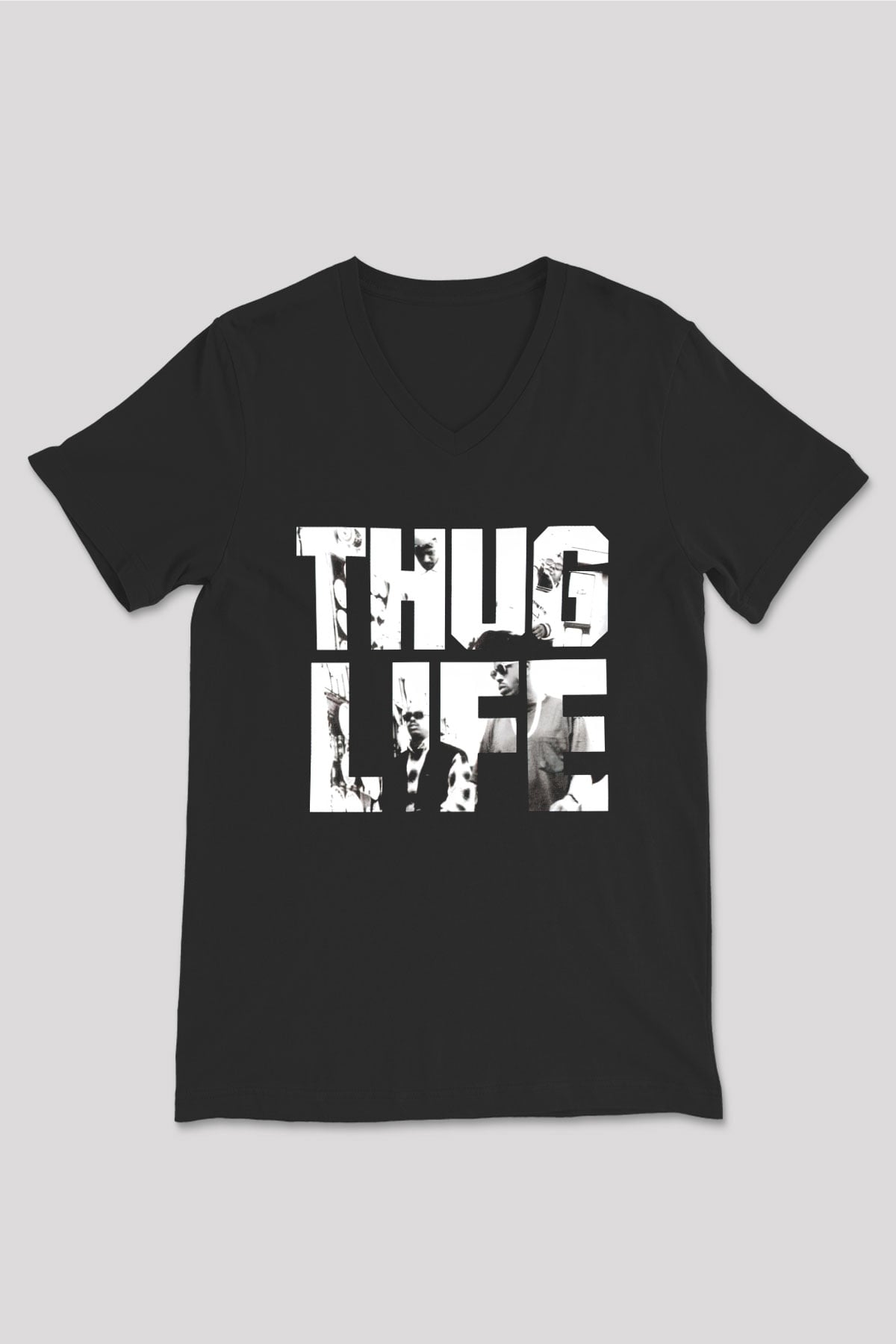 Tupac Shakur Siyah Unisex V Yaka Tişört T-Shirt