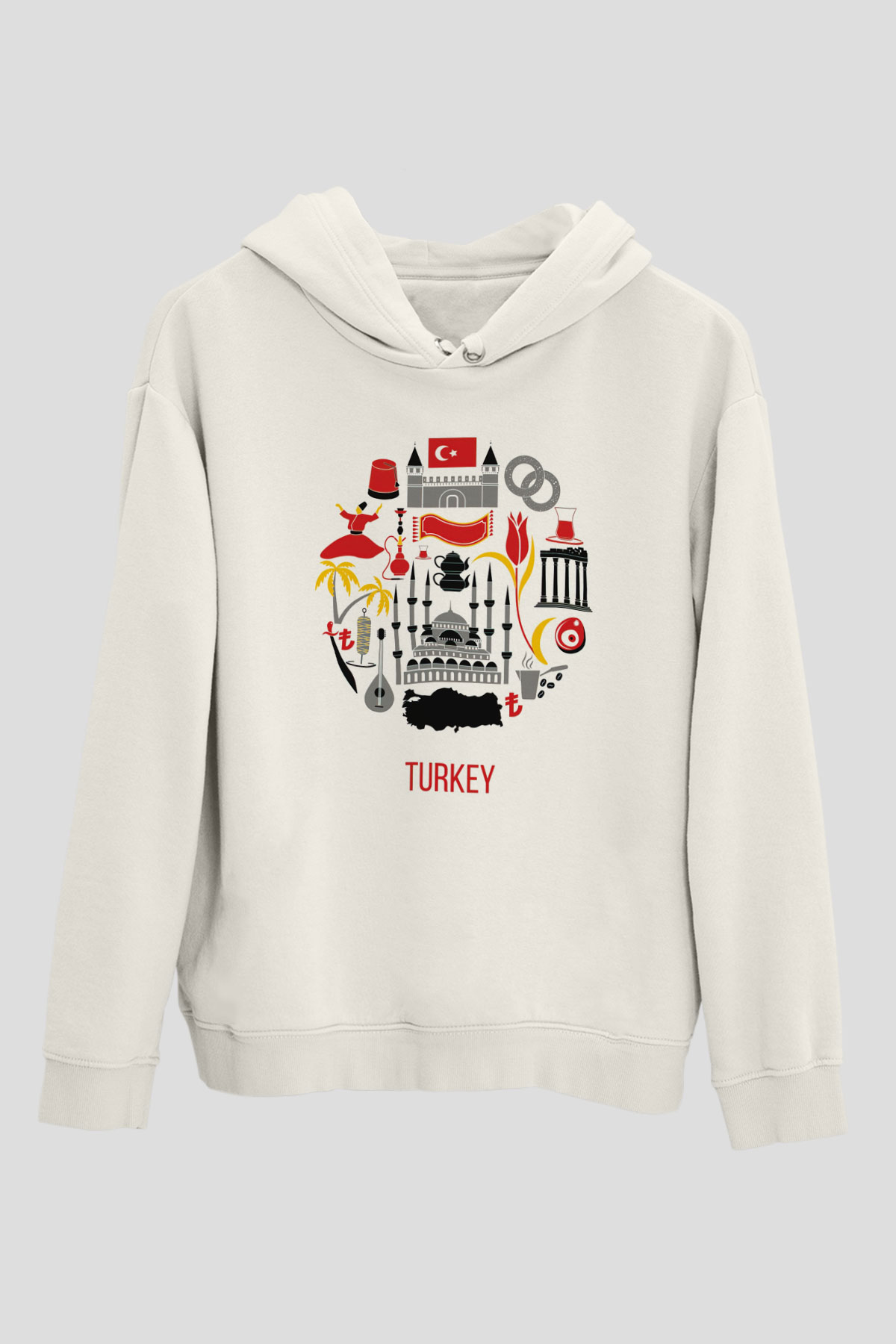 Türkiye Beyaz Unisex Kapşonlu Sweatshirt