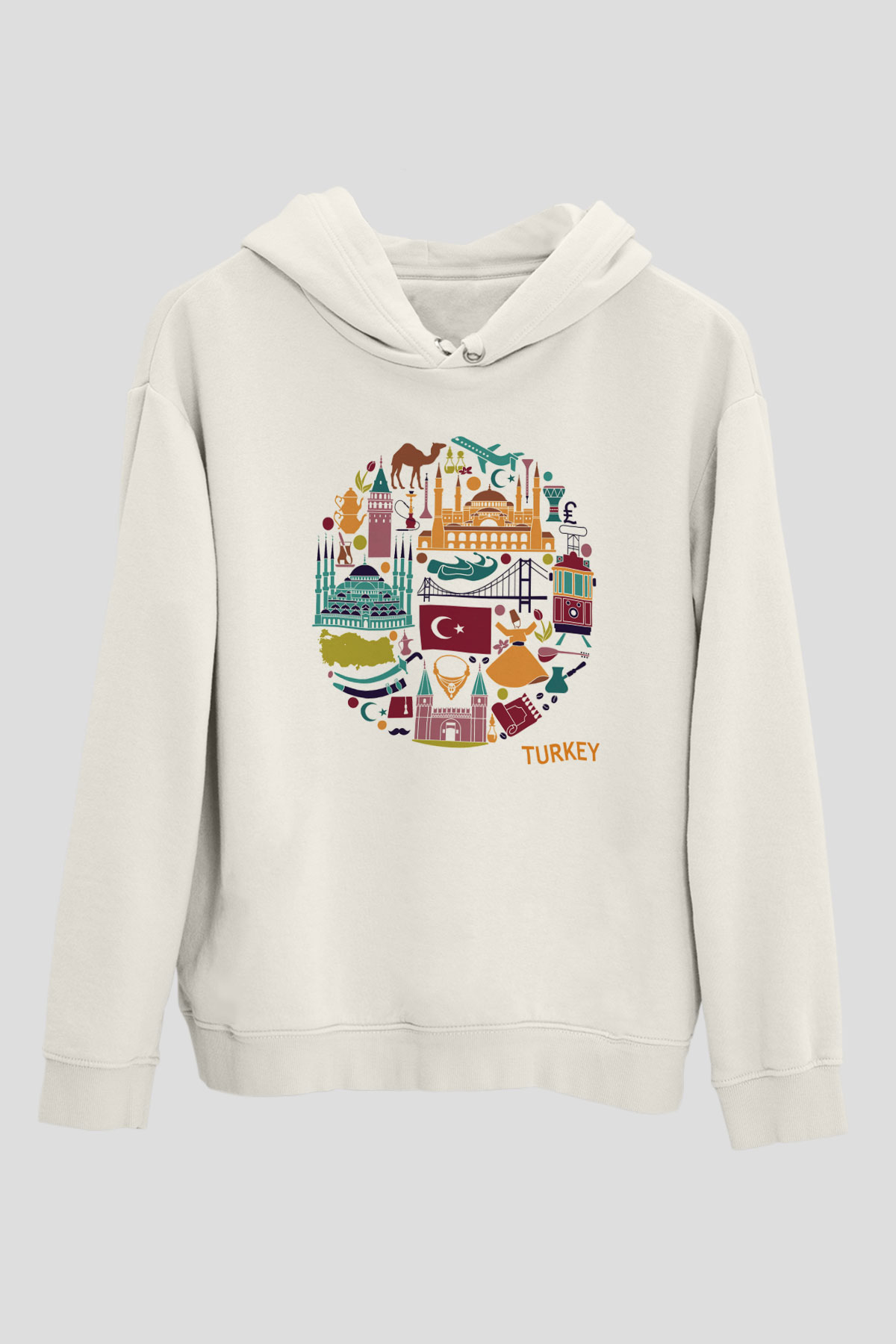 Türkiye Beyaz Unisex Kapşonlu Sweatshirt