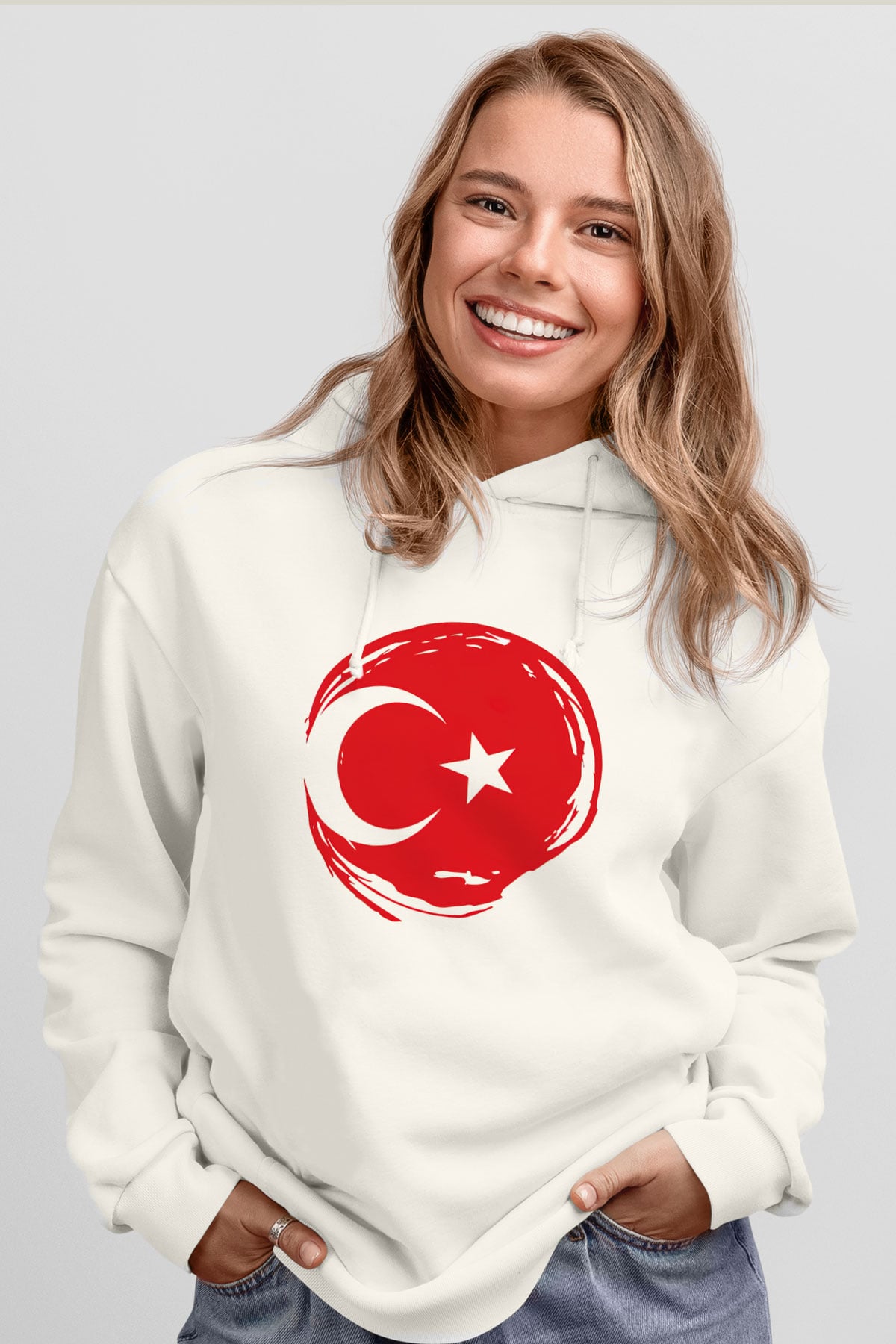 Türkiye Beyaz Unisex Kapşonlu Sweatshirt