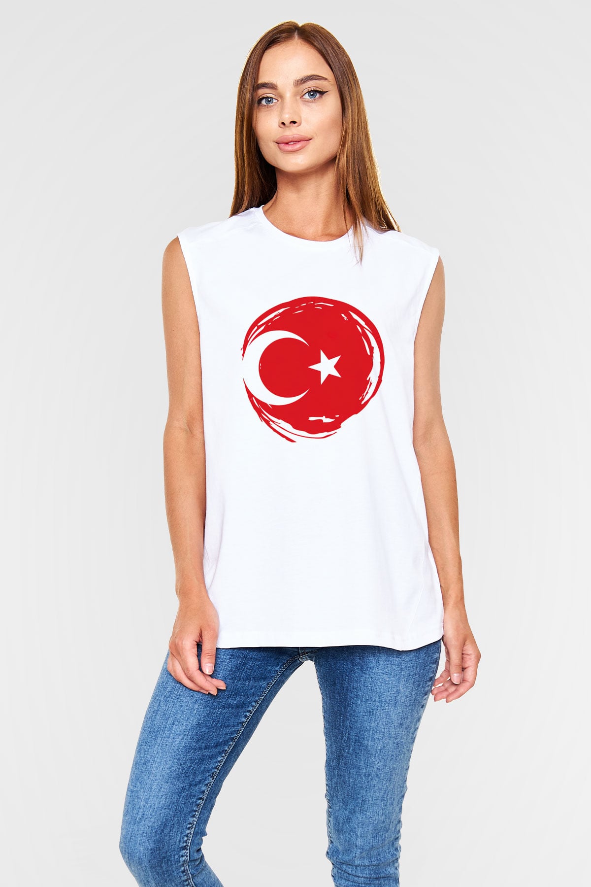 Türkiye Beyaz Unisex Kolsuz Tişört