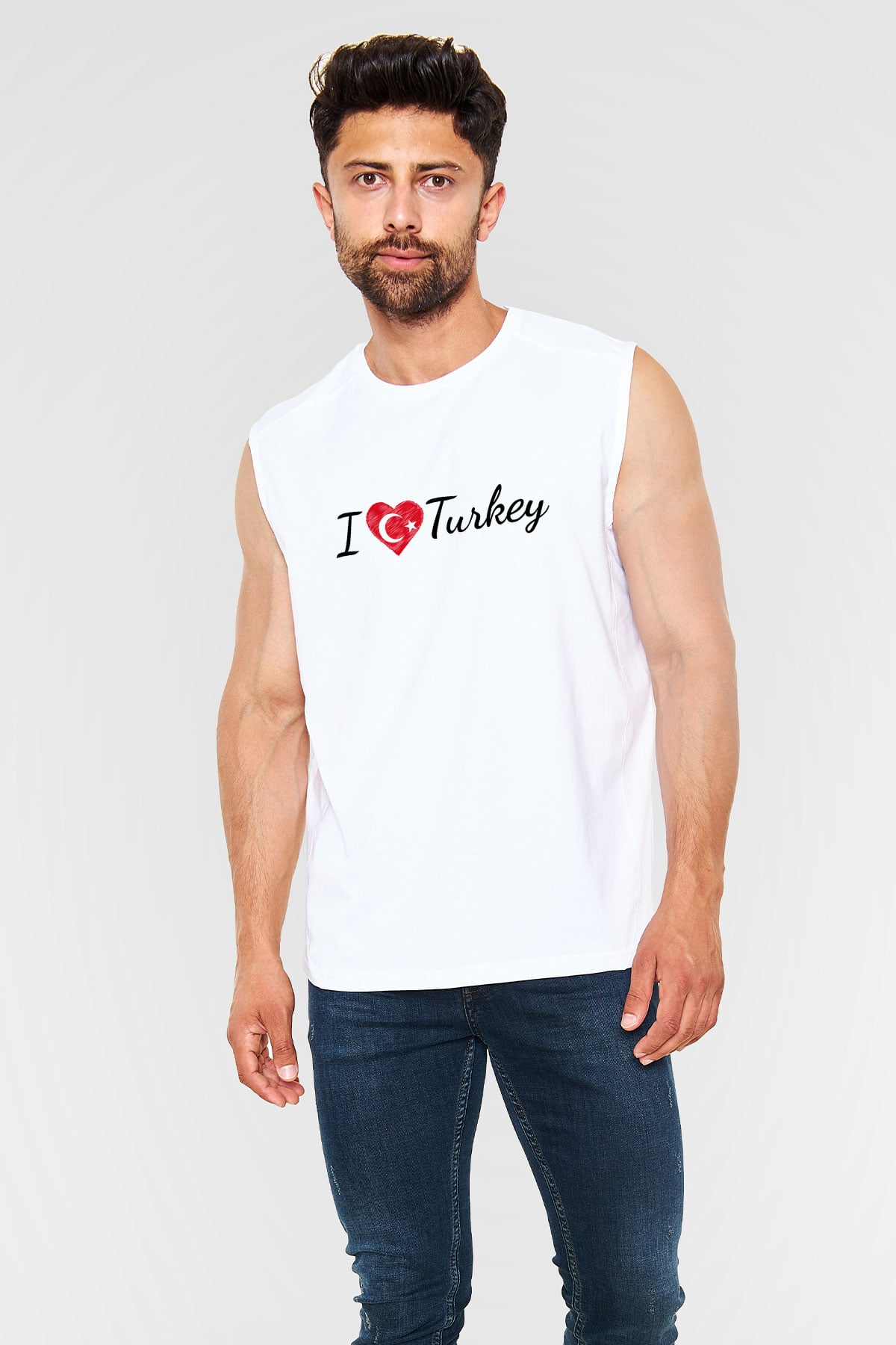 Türkiye Beyaz Unisex Kolsuz Tişört