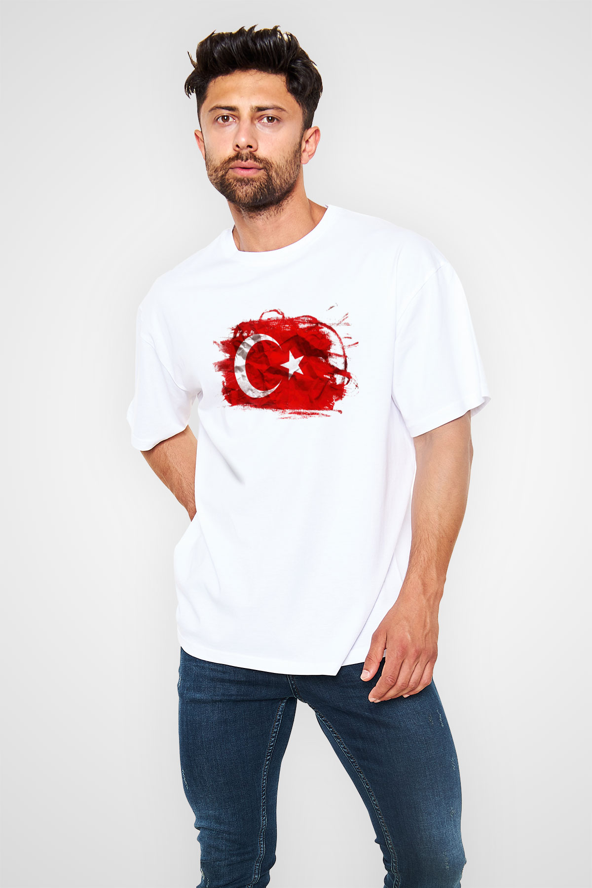 Türkiye Beyaz Unisex Oversize Tişört T-Shirt
