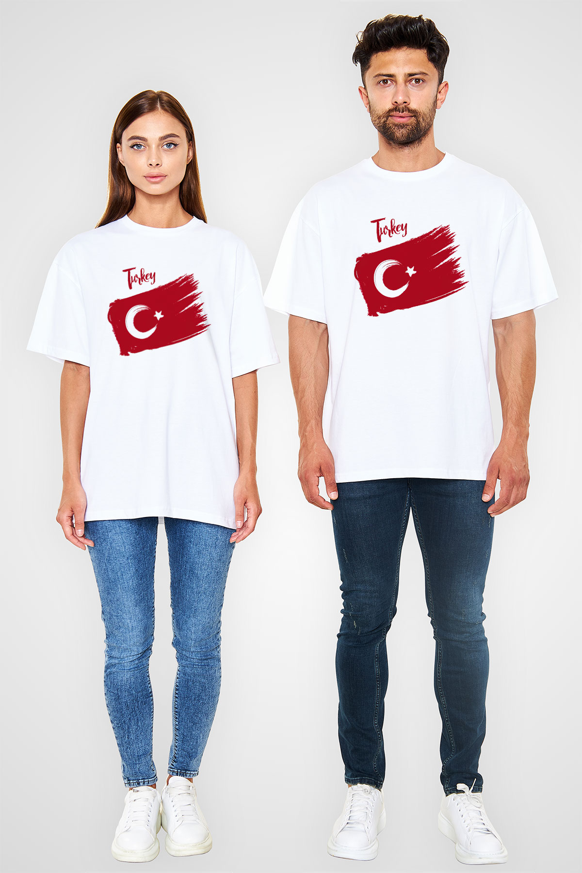 Türkiye Beyaz Unisex Oversize Tişört T-Shirt