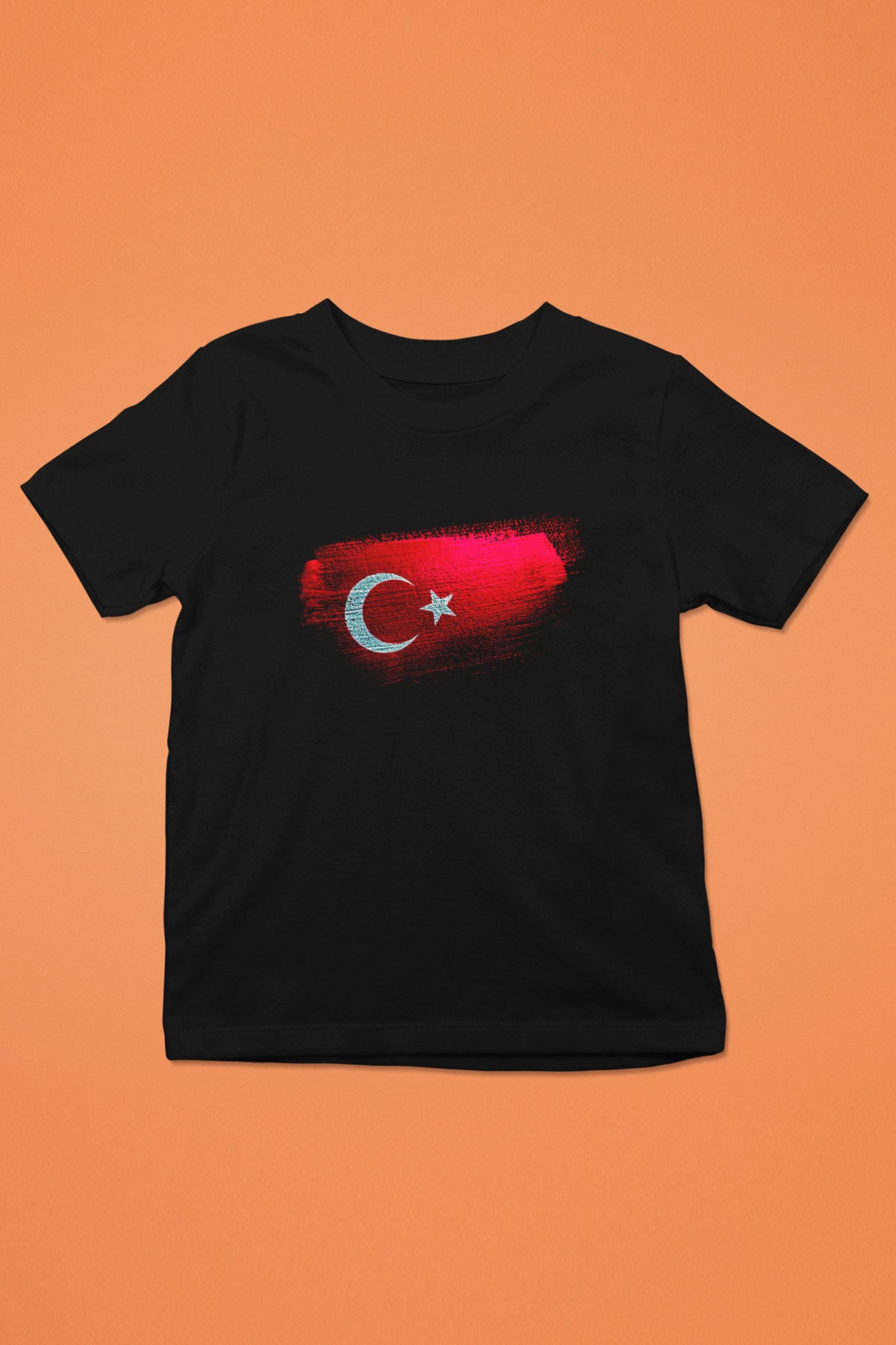 Türkiye - Turkey Bayrağı Baskılı Unisex Siyah Çocuk Tişörtü