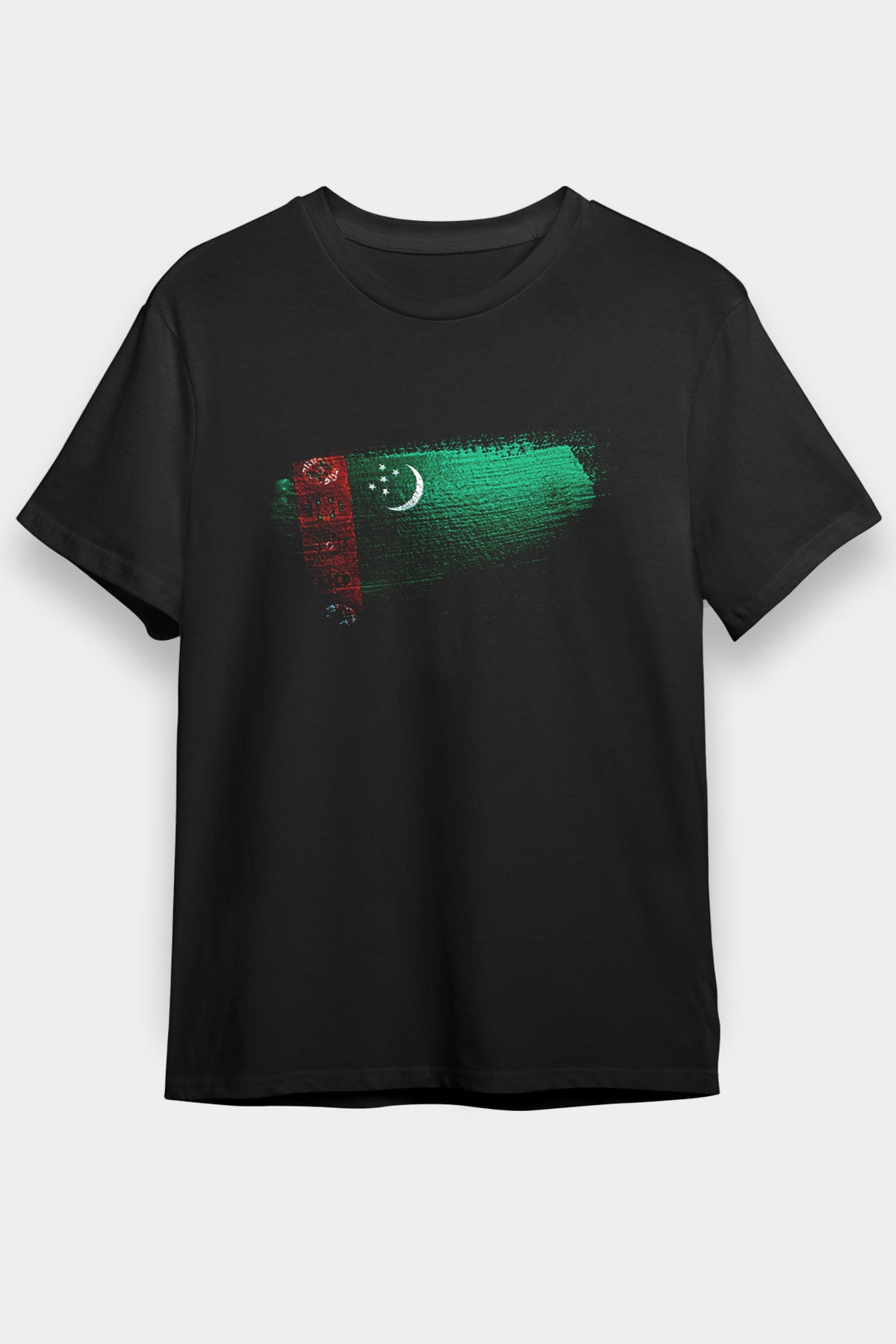 Türkmenistan - Turkmenistan Bayrağı Baskılı Unisex Siyah Tişört