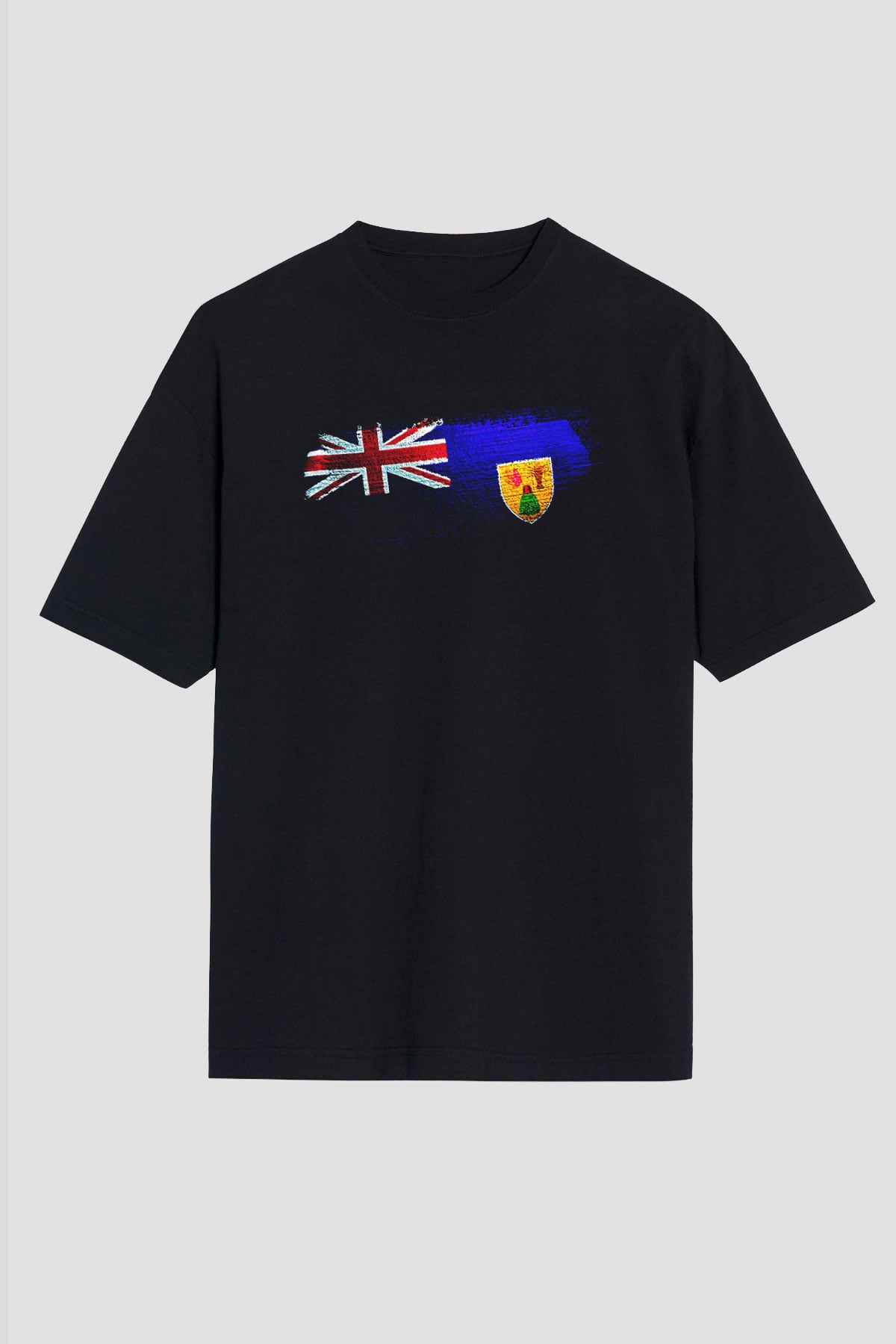 Turks ve Caicos Adaları - Turks Caicos islands Bayrağı Baskılı Unisex Siyah Oversize Tişört