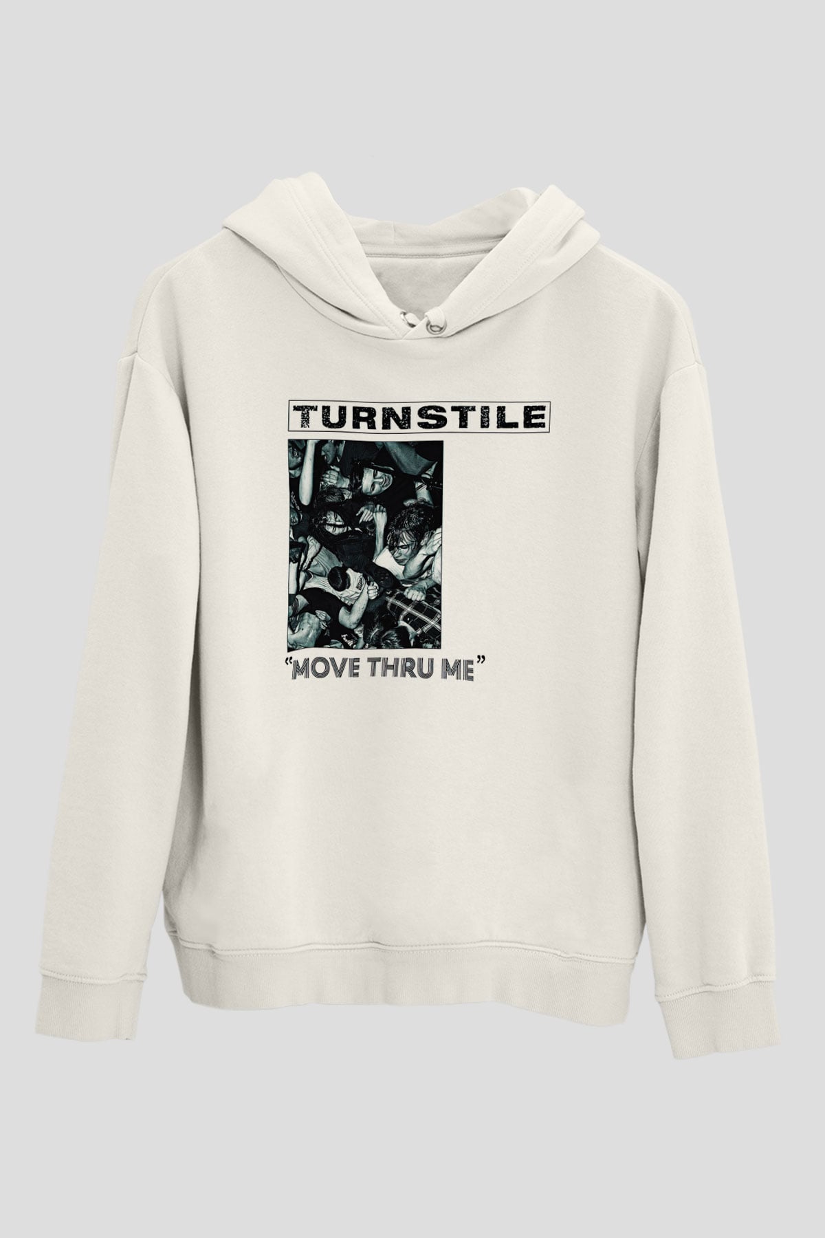 Turnstile Baskılı Beyaz Unisex Kapüşonlu Sweatshirt