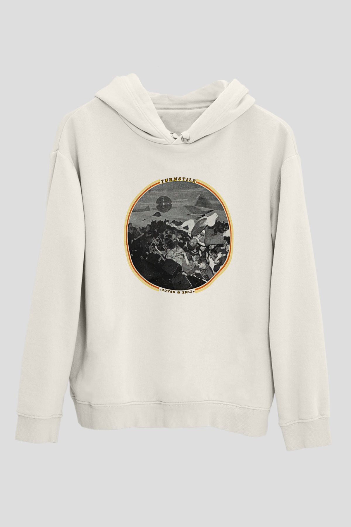 Turnstile Baskılı Beyaz Unisex Kapüşonlu Sweatshirt