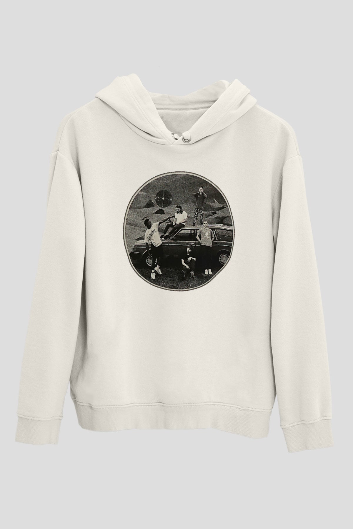 Turnstile Baskılı Beyaz Unisex Kapüşonlu Sweatshirt