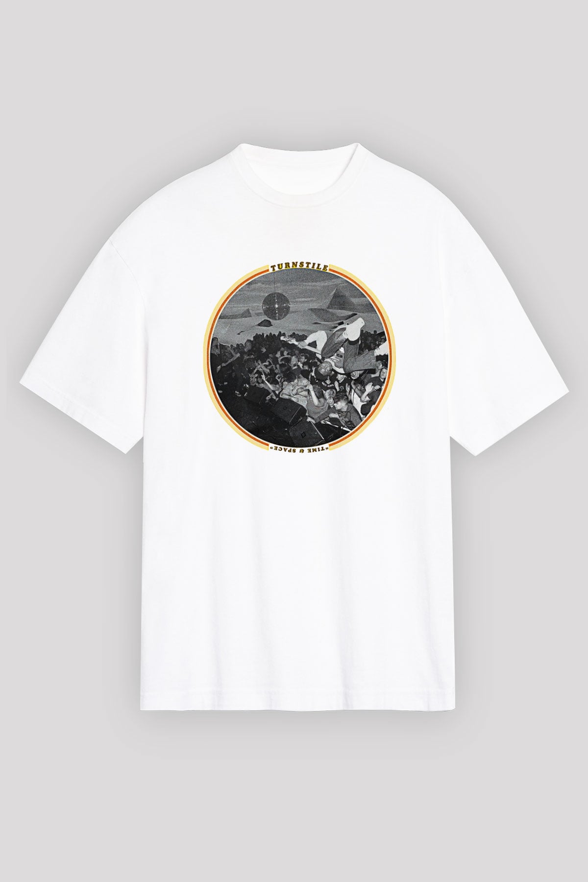 Turnstile Baskılı Beyaz Unisex Oversize Tişört - Tshirt