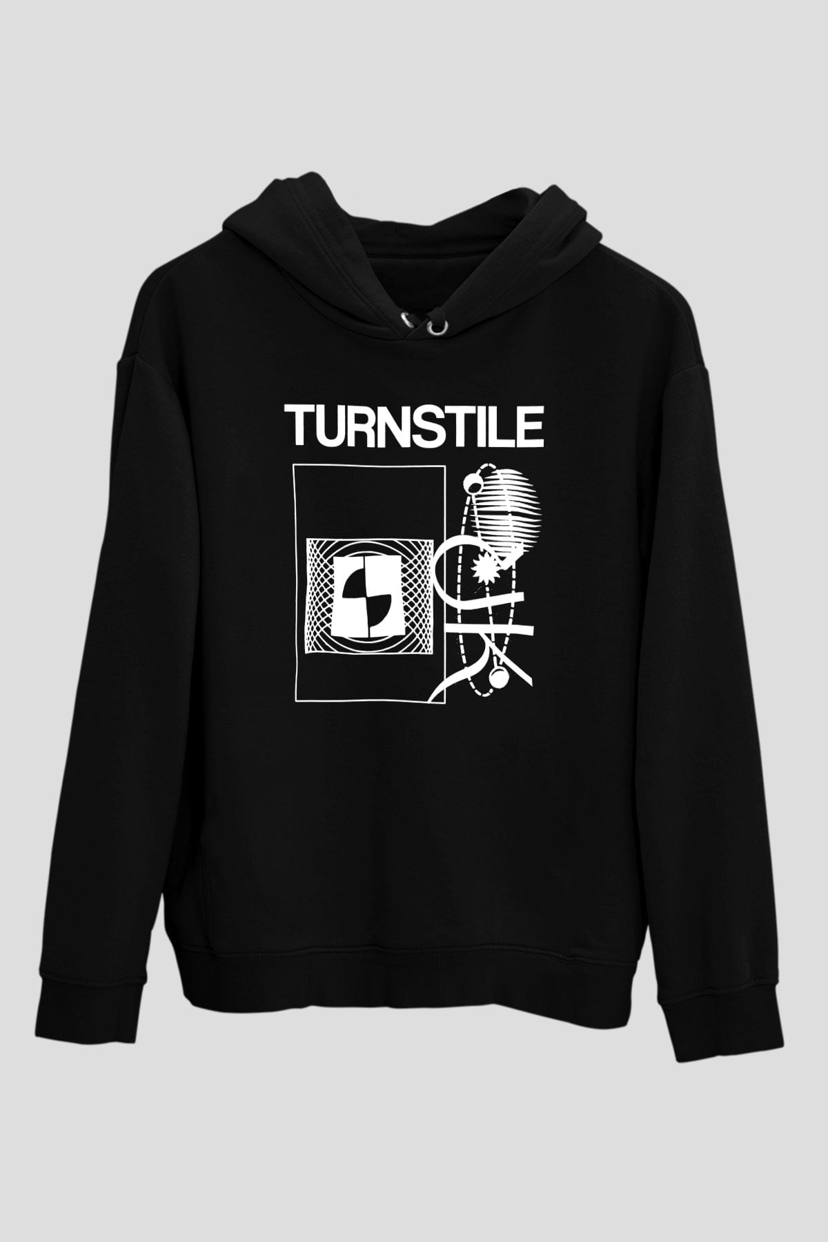 Turnstile Baskılı Unisex Siyah Kapüşonlu Sweatshirt