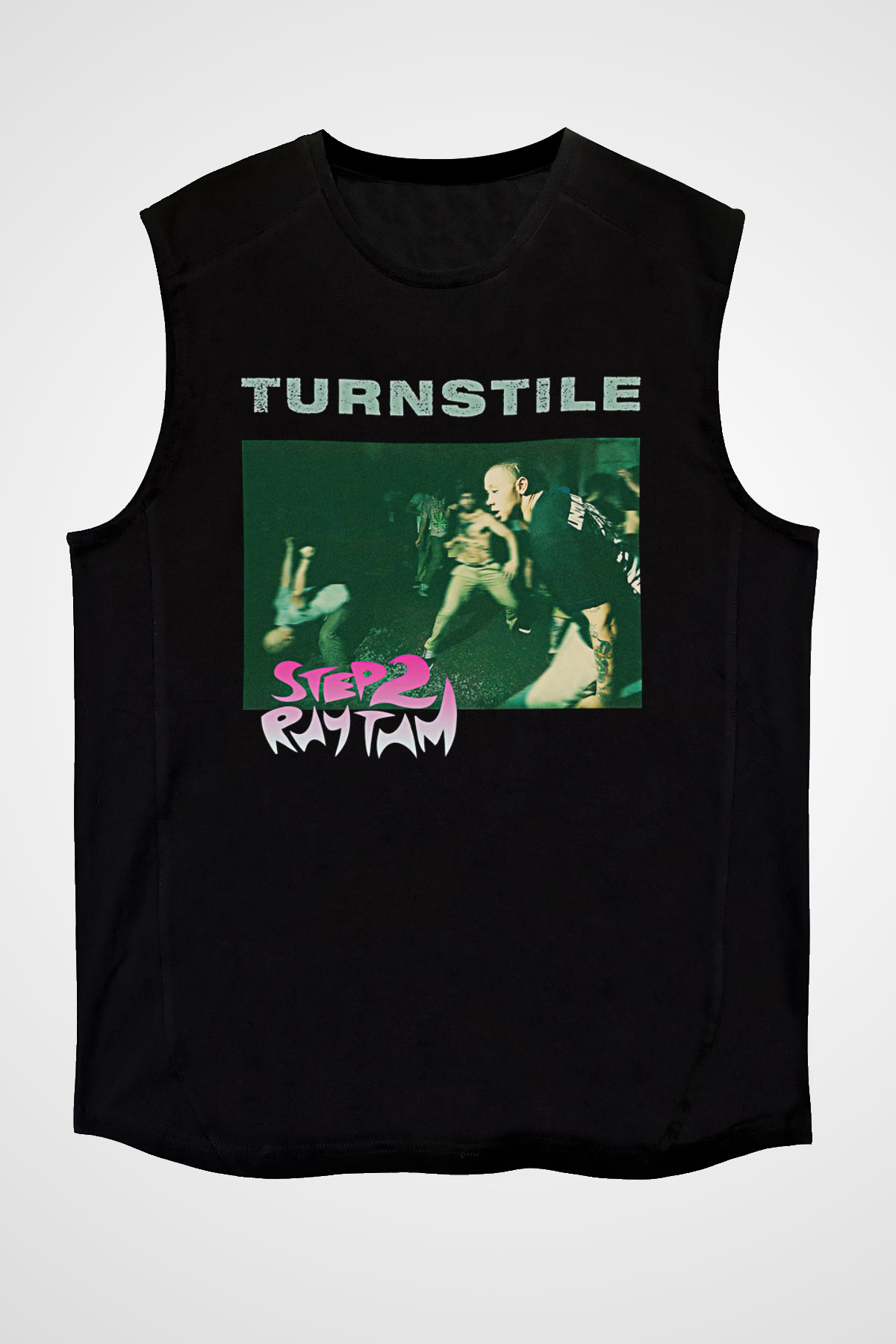 Turnstile Baskılı Unisex Siyah Kolsuz Tişört - Tshirt