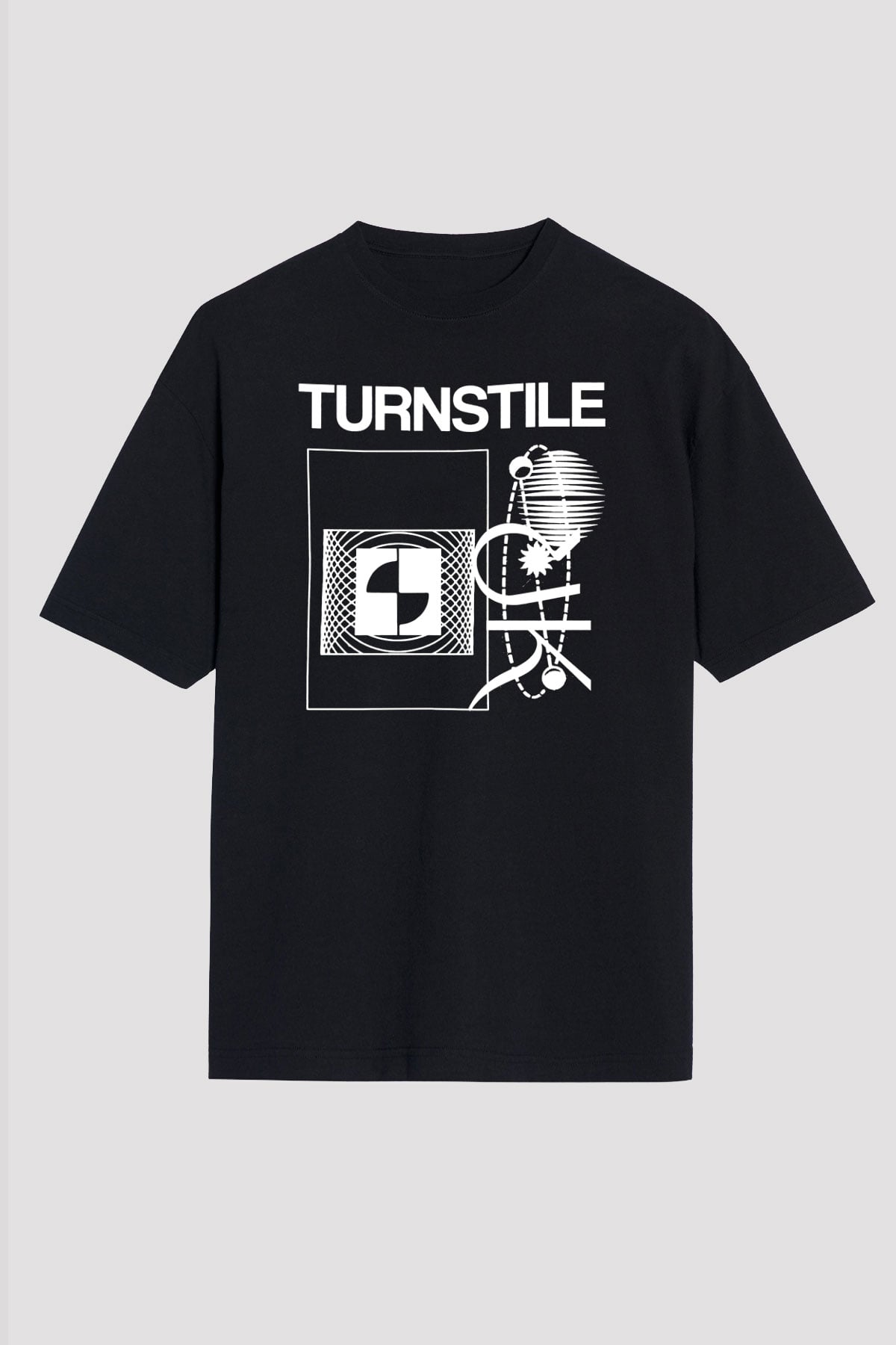 Turnstile Baskılı Unisex Siyah Oversize Tişört - Tshirt
