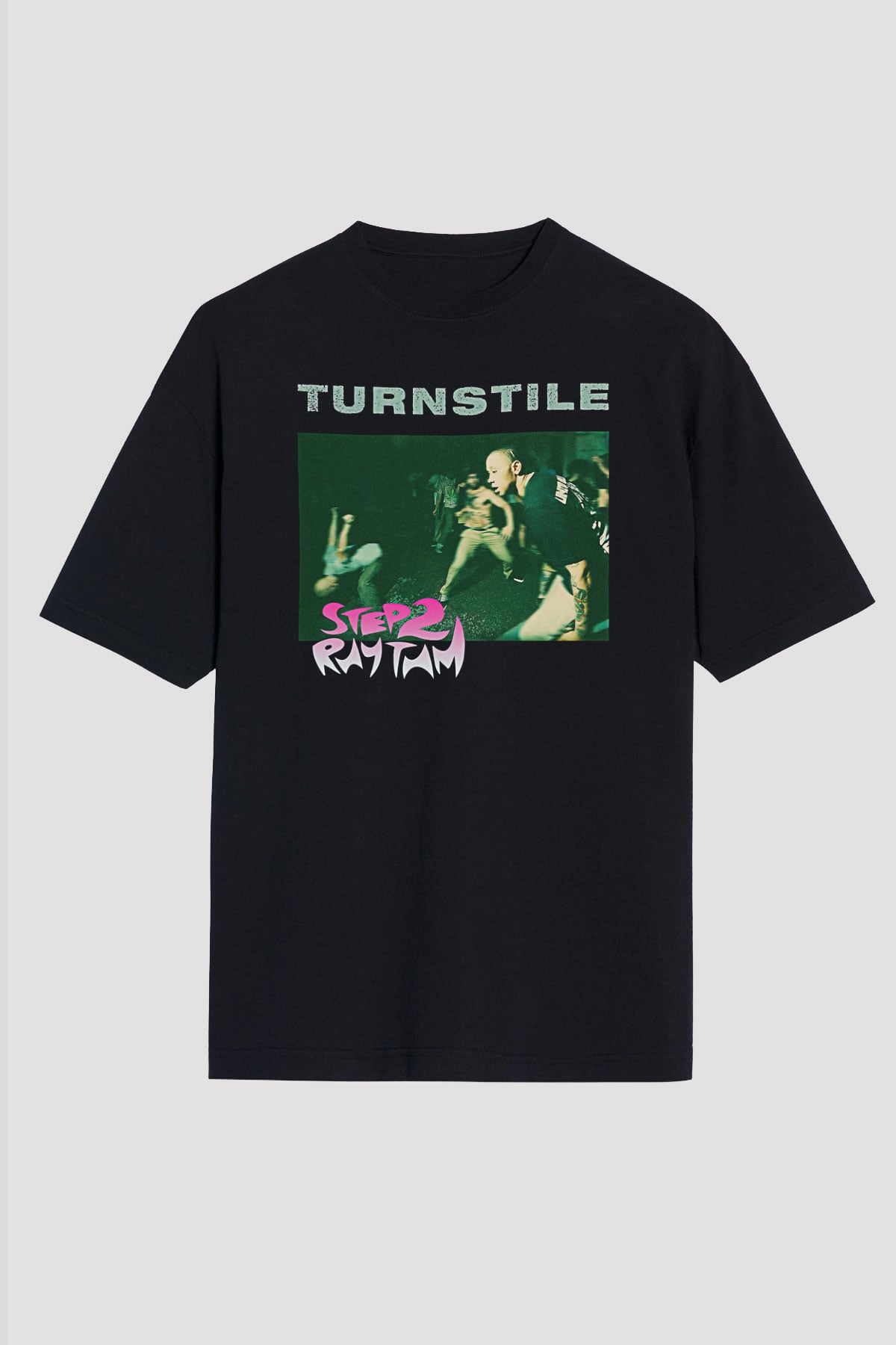 Turnstile Baskılı Unisex Siyah Oversize Tişört - Tshirt