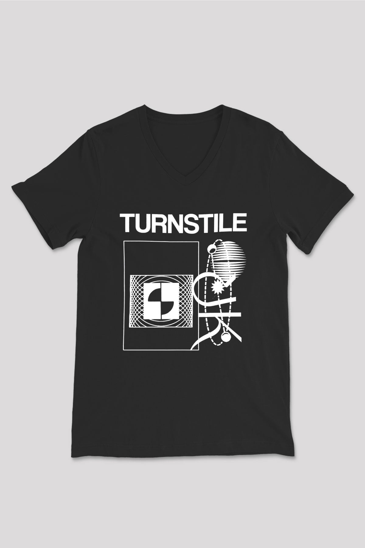Turnstile Baskılı Unisex Siyah V Yaka Tişört - Tshirt