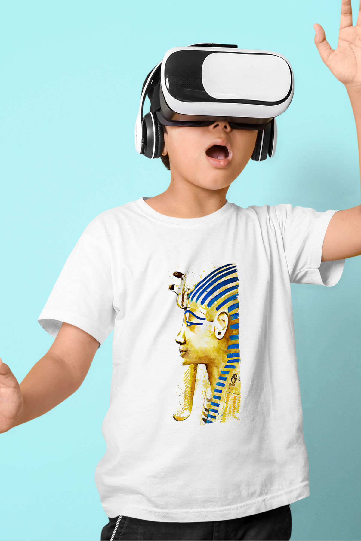 Tutankhamun Baskılı Beyaz Unisex Beyaz Çocuk Tişört - Tshirt