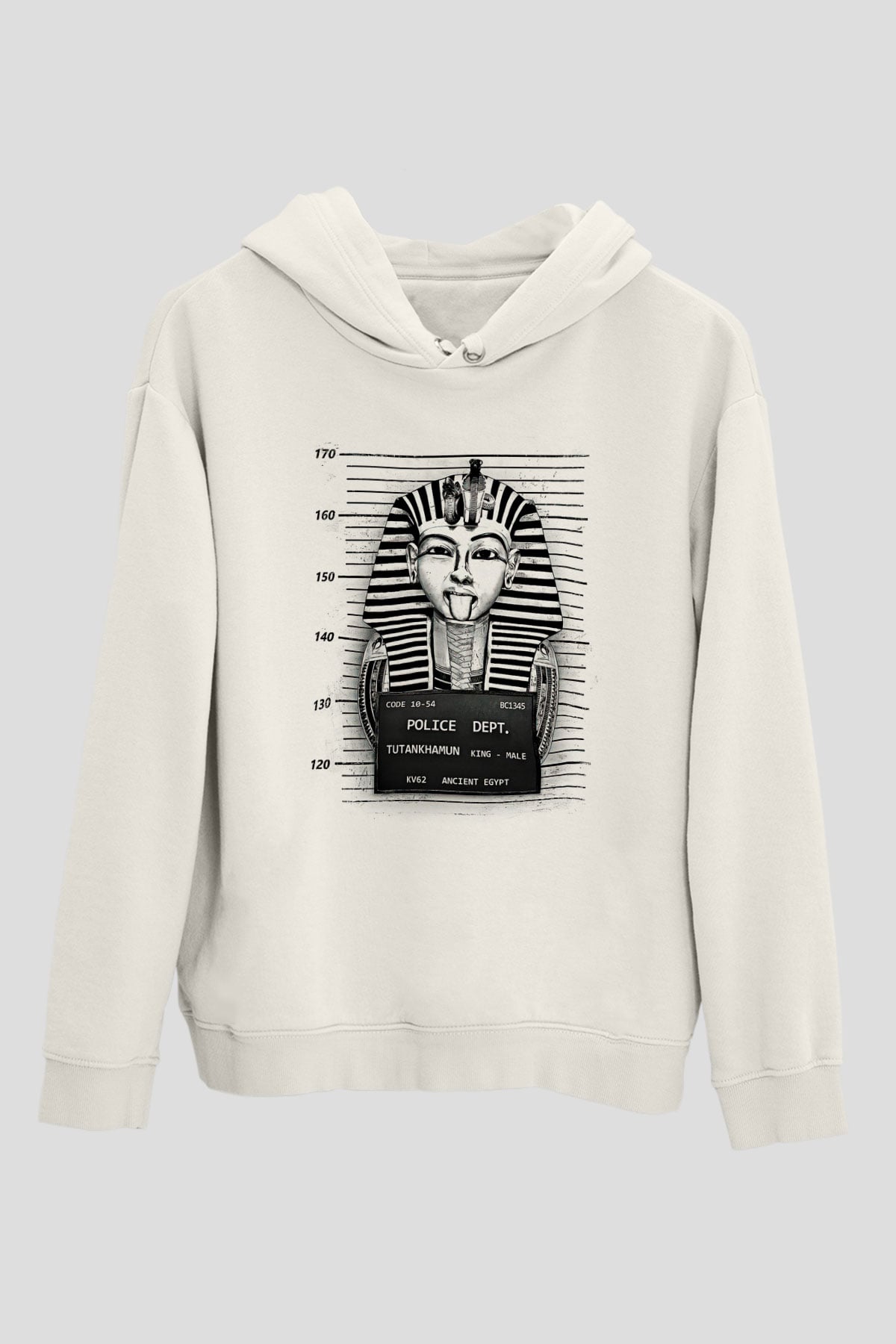 Tutankhamun Baskılı Beyaz Unisex Hoodie