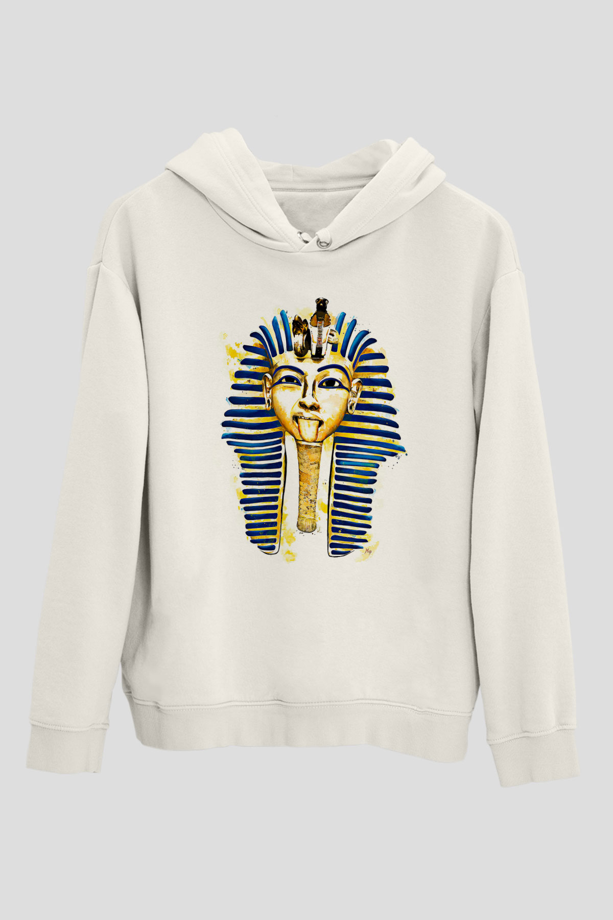 Tutankhamun Baskılı Beyaz Unisex Hoodie