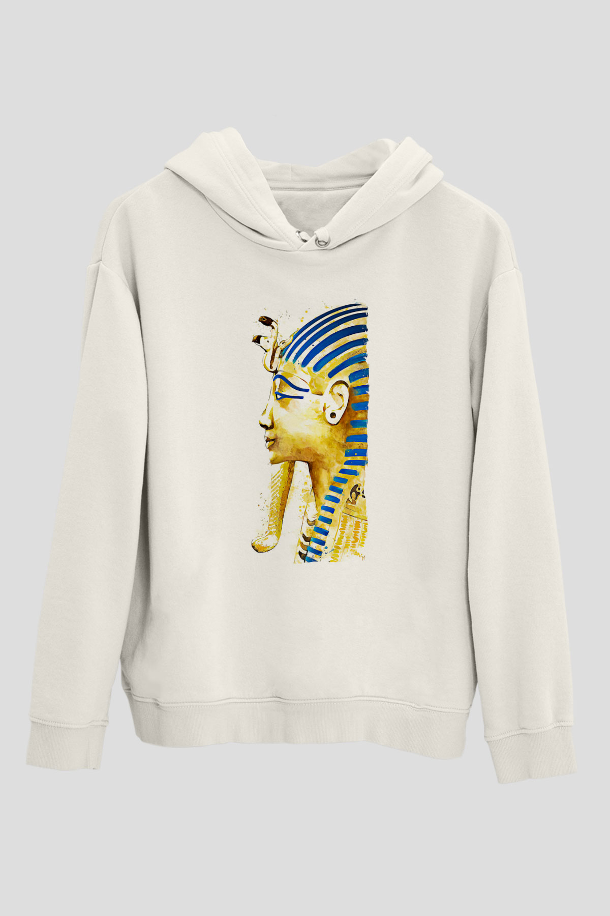Tutankhamun Baskılı Beyaz Unisex Hoodie