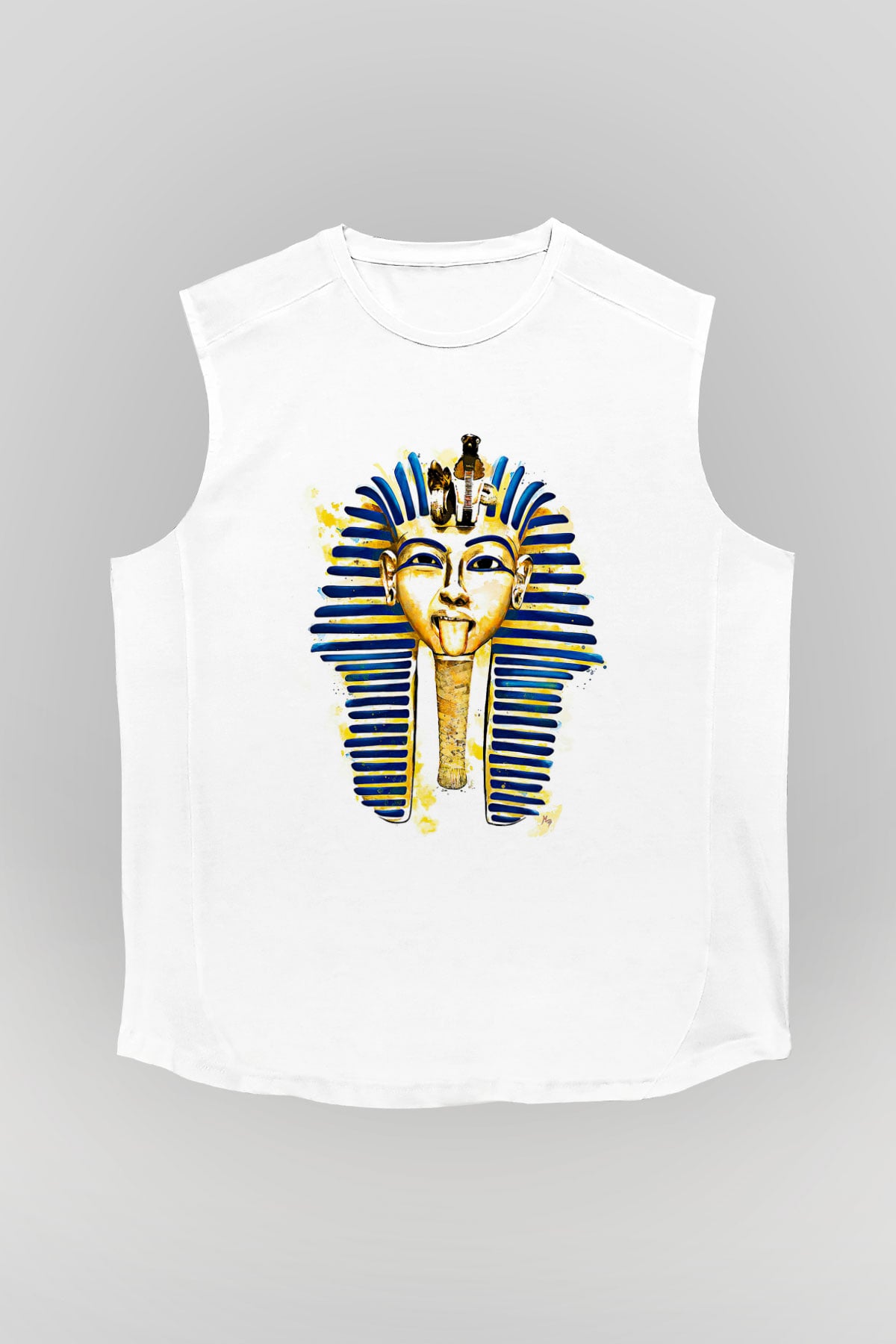 Tutankhamun Baskılı Beyaz Unisex Kolsuz Tişört - Tshirt