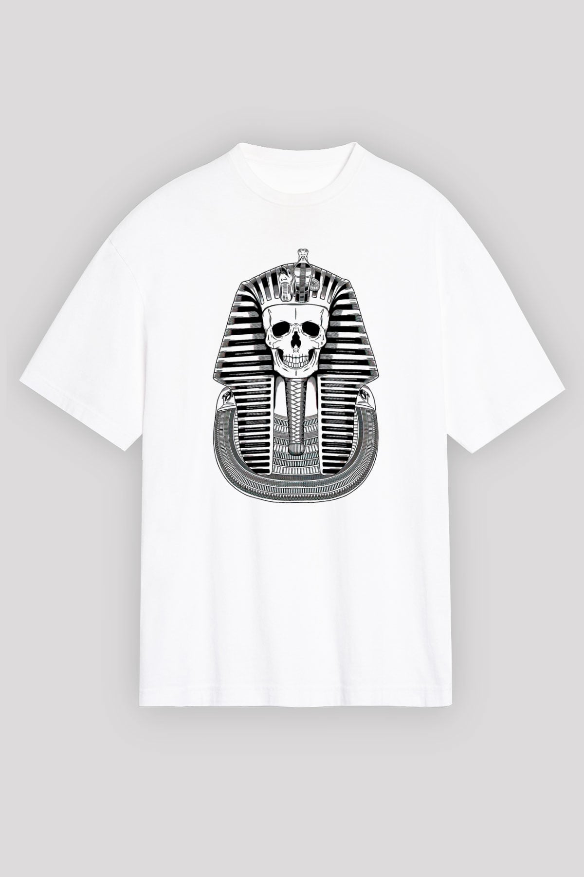 Tutankhamun Baskılı Beyaz Unisex Oversize Tişört - Tshirt
