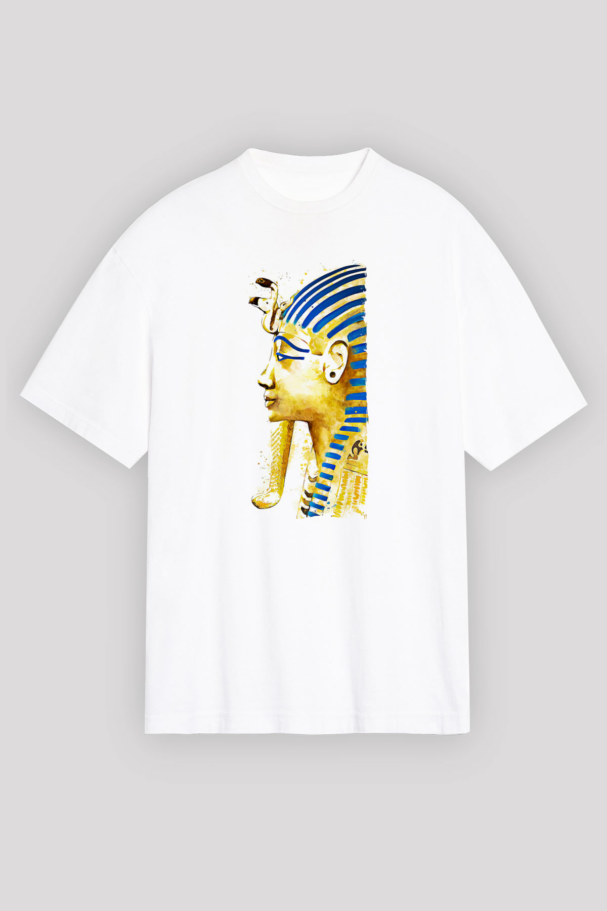 Tutankhamun Baskılı Beyaz Unisex Oversize Tişört - Tshirt