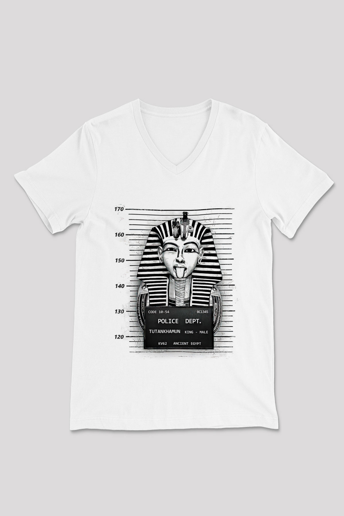 Tutankhamun Baskılı Beyaz Unisex V Yaka Tişört - Tshirt
