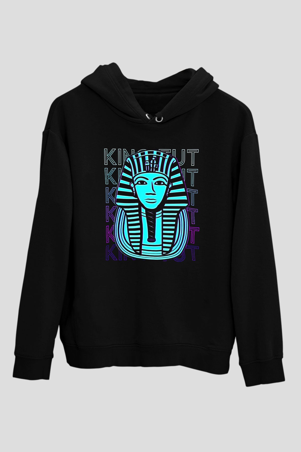 Tutankhamun Baskılı Unisex Siyah Hoodie