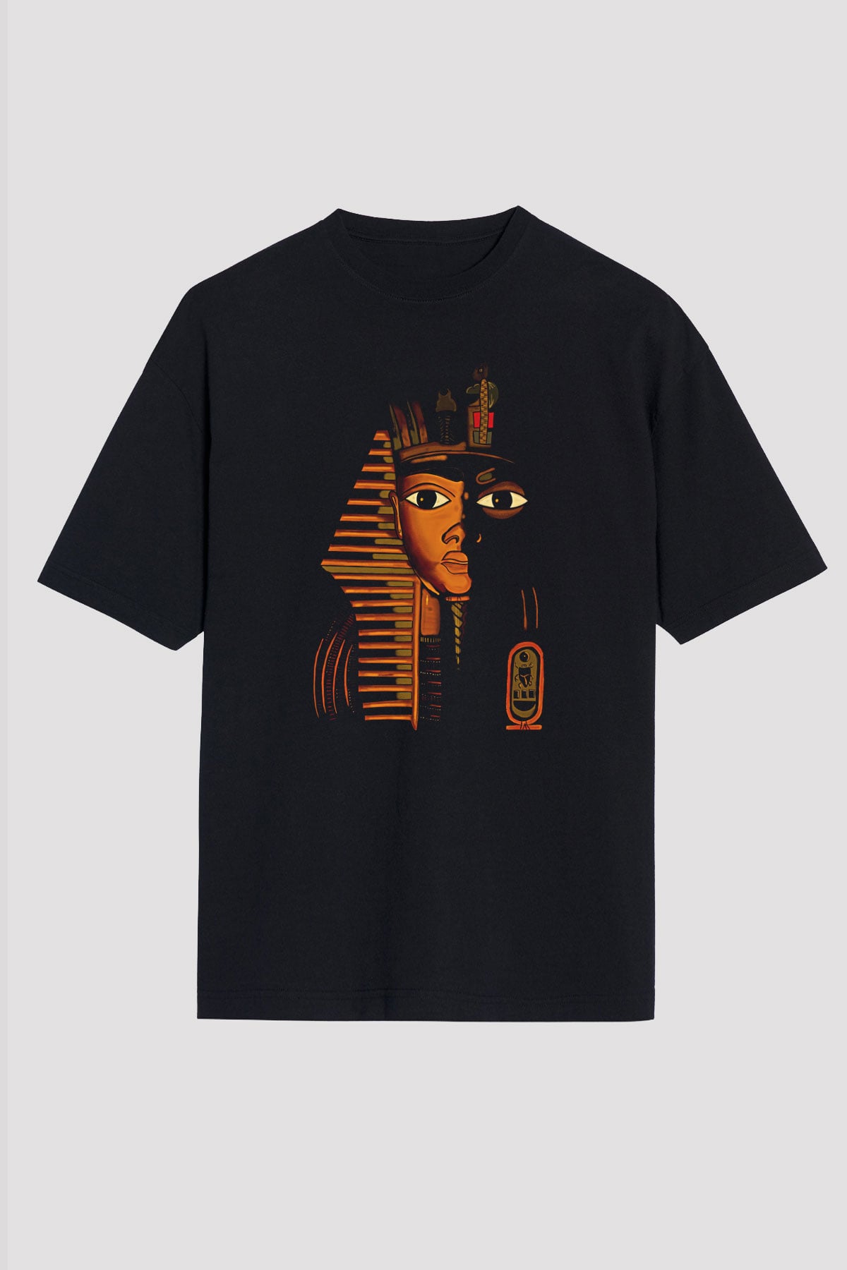 Tutankhamun Baskılı Unisex Siyah Oversize Tişört - Tshirt