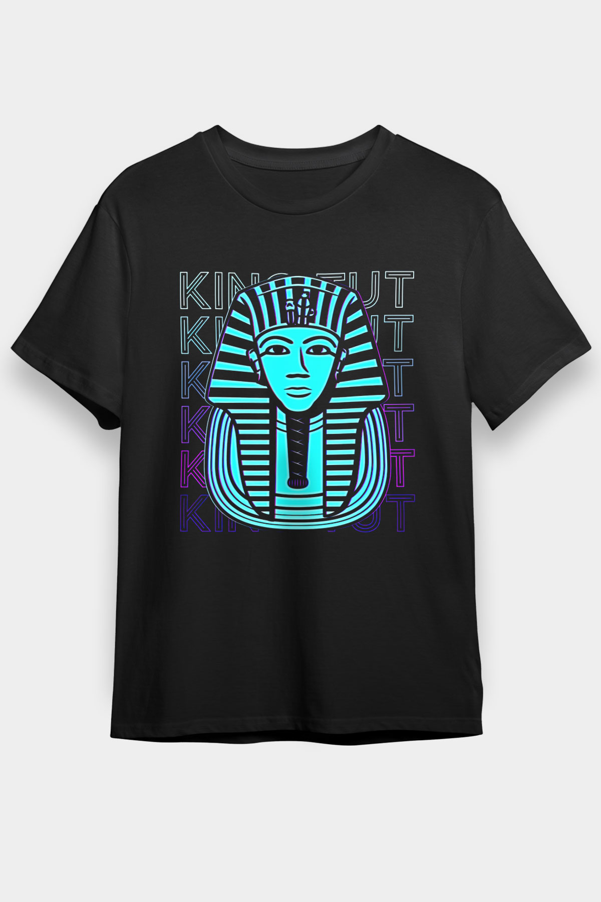 Tutankhamun Baskılı Unisex Siyah Tişört - Tshirt