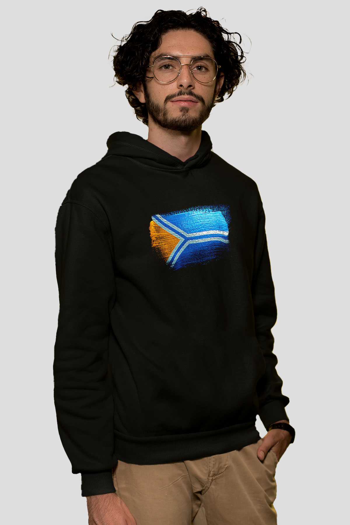 Tuva Cumhuriyeti - Tuva Bayrağı Baskılı Unisex Siyah Kapüşonlu Sweatshirt