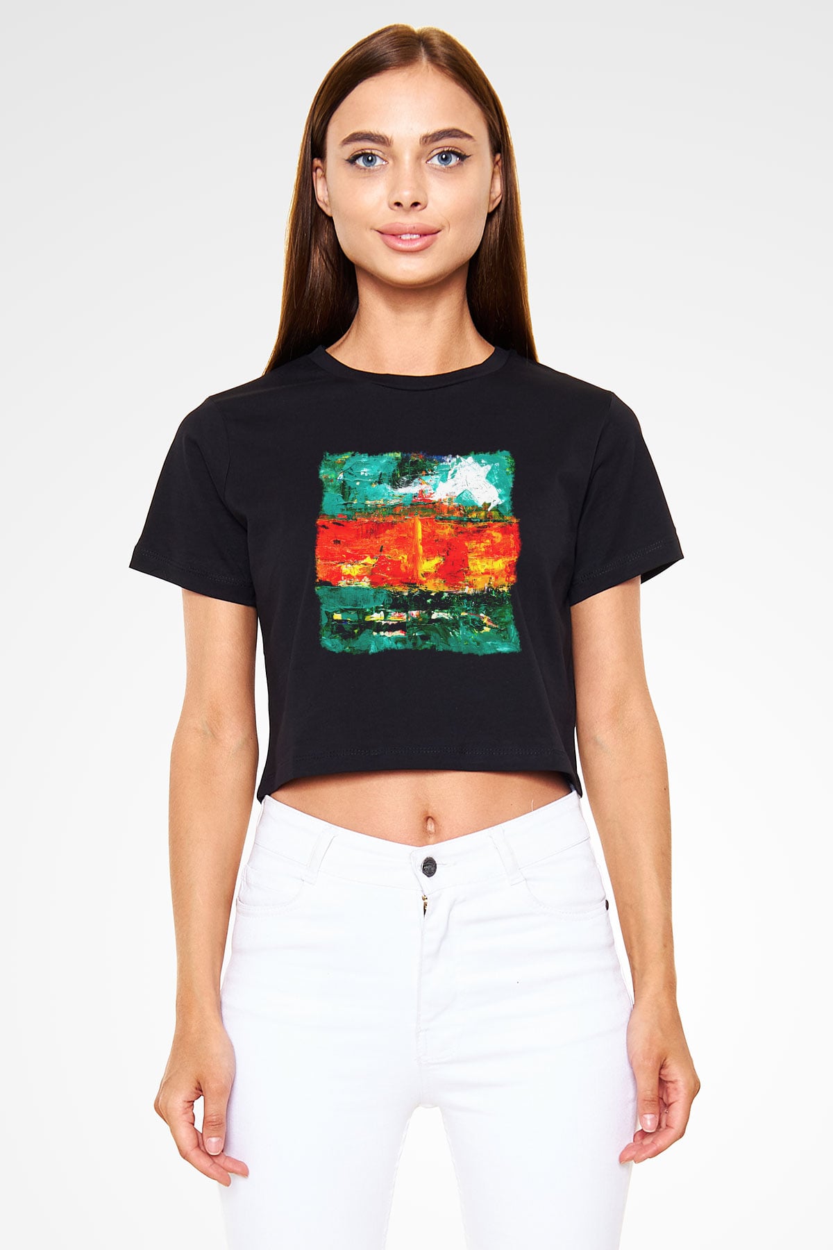 Tuval Siyah Crop Top Tişört