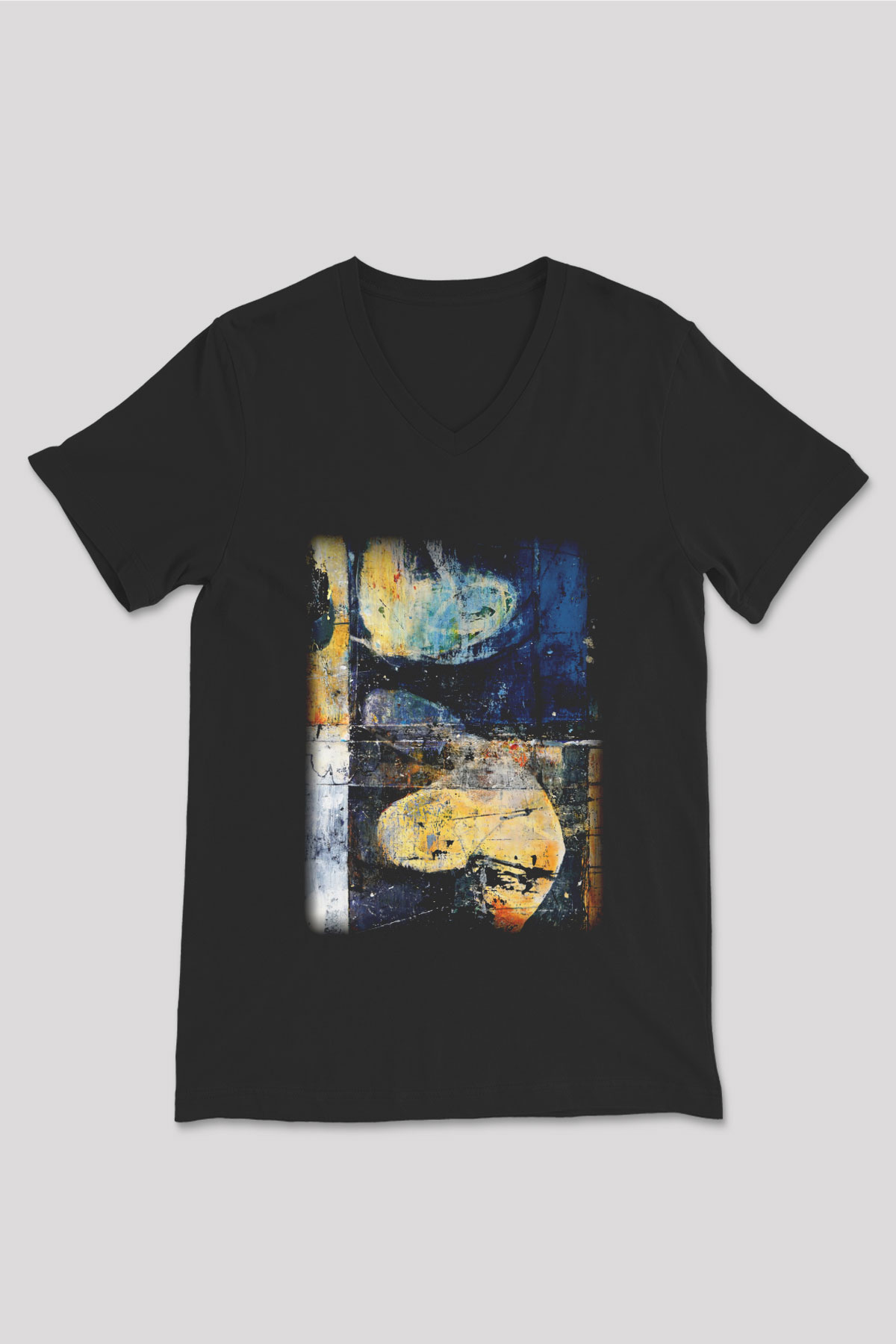 Tuval Siyah Unisex V Yaka Tişört T-Shirt