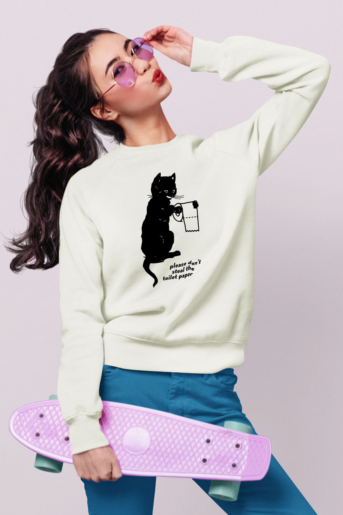 Tuvalet Kağıdı Çalmayın Temalı Baskılı Unisex Beyaz  Sweatshirt