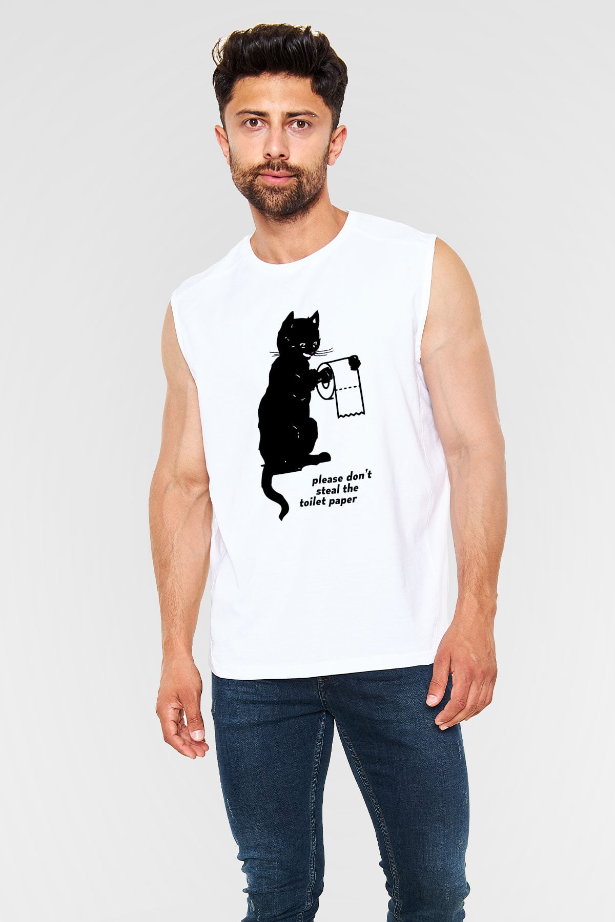 Tuvalet Kağıdı Çalmayın Temalı Baskılı Unisex Beyaz  Kolsuz Tişört