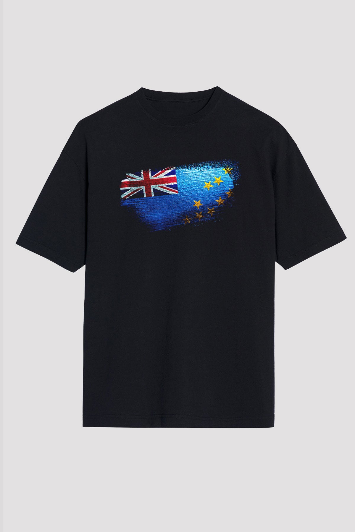 Tuvalu Bayrağı Baskılı Unisex Siyah Oversize Tişört