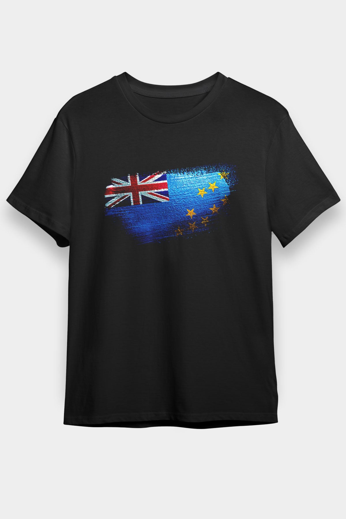 Tuvalu Bayrağı Baskılı Unisex Siyah Tişört